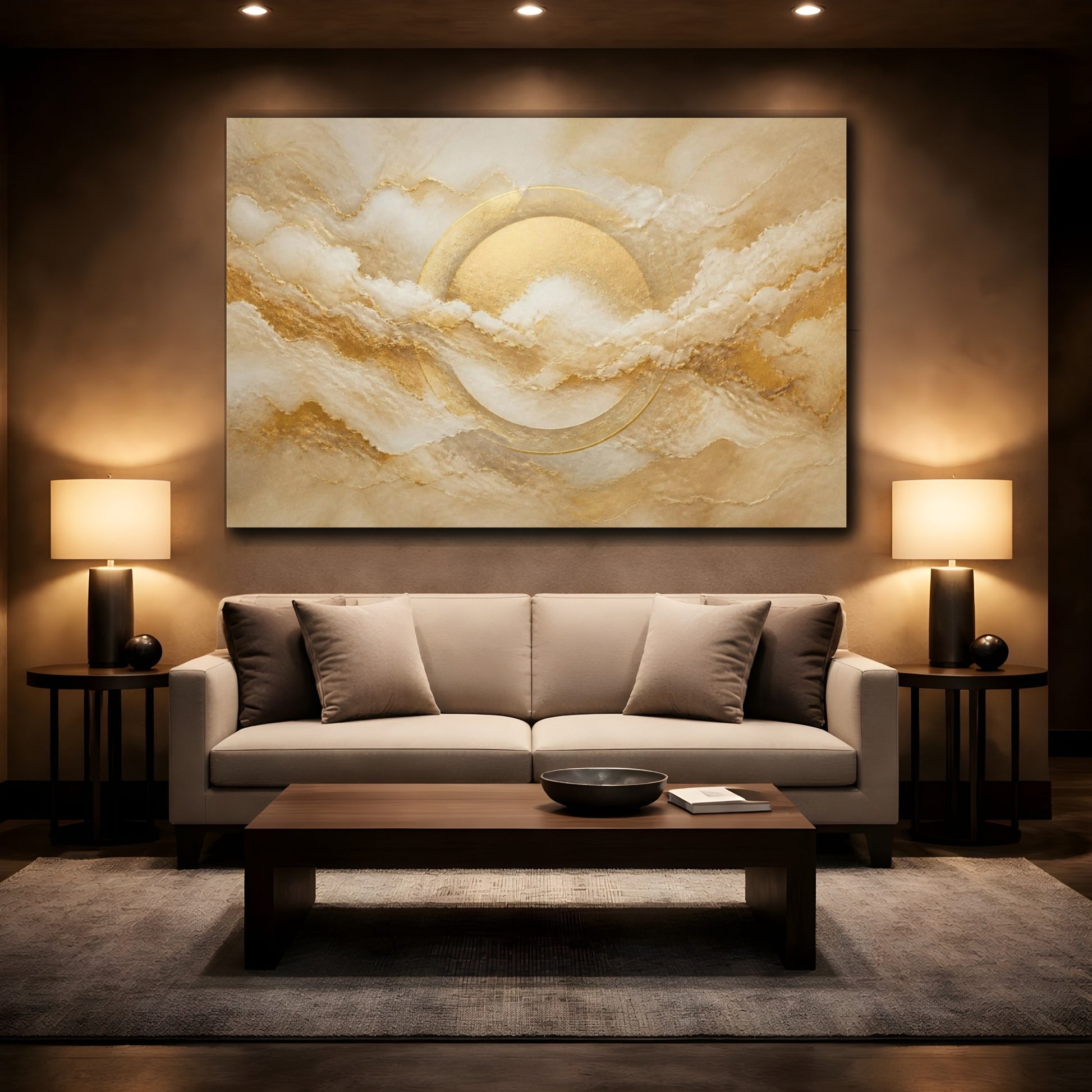 Mockup 2. Abstract Gold Halo shown as canvas print