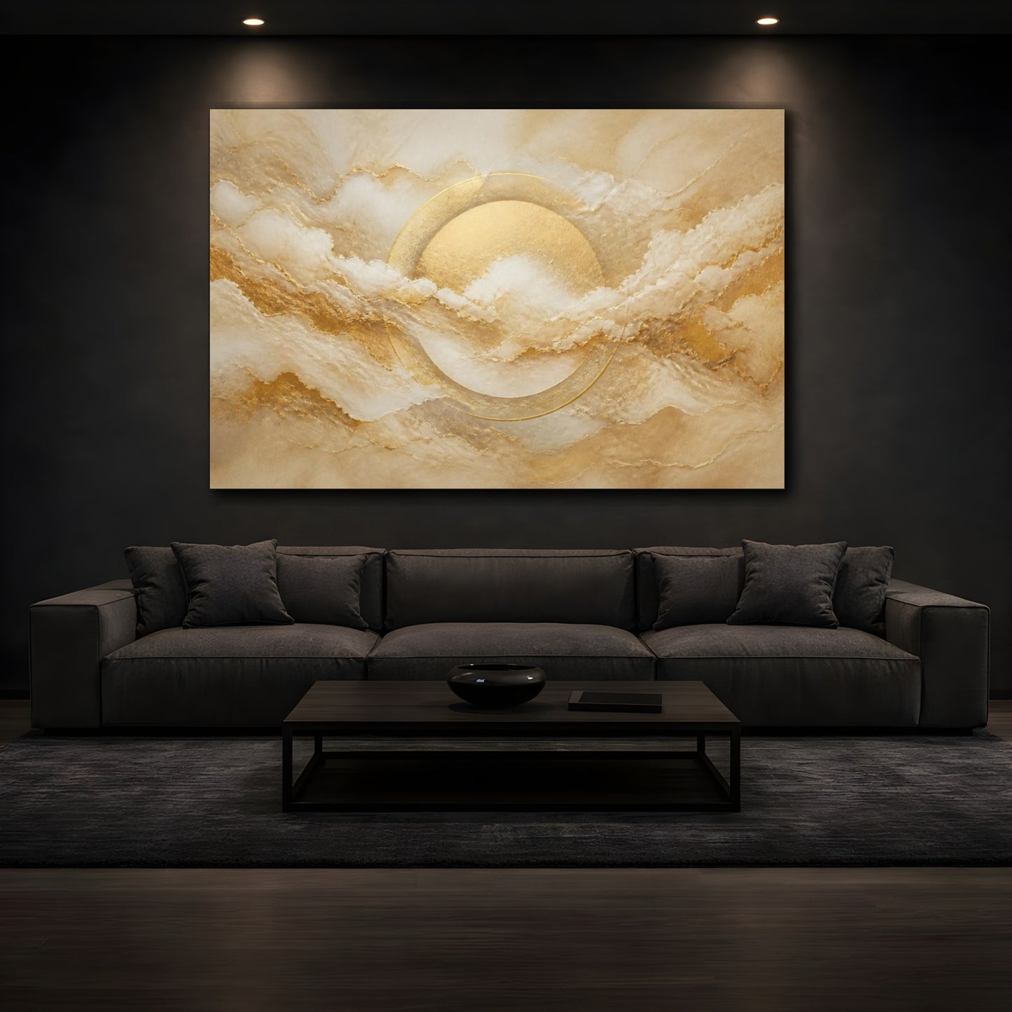 Mockup 3. Abstract Gold Halo shown as canvas print