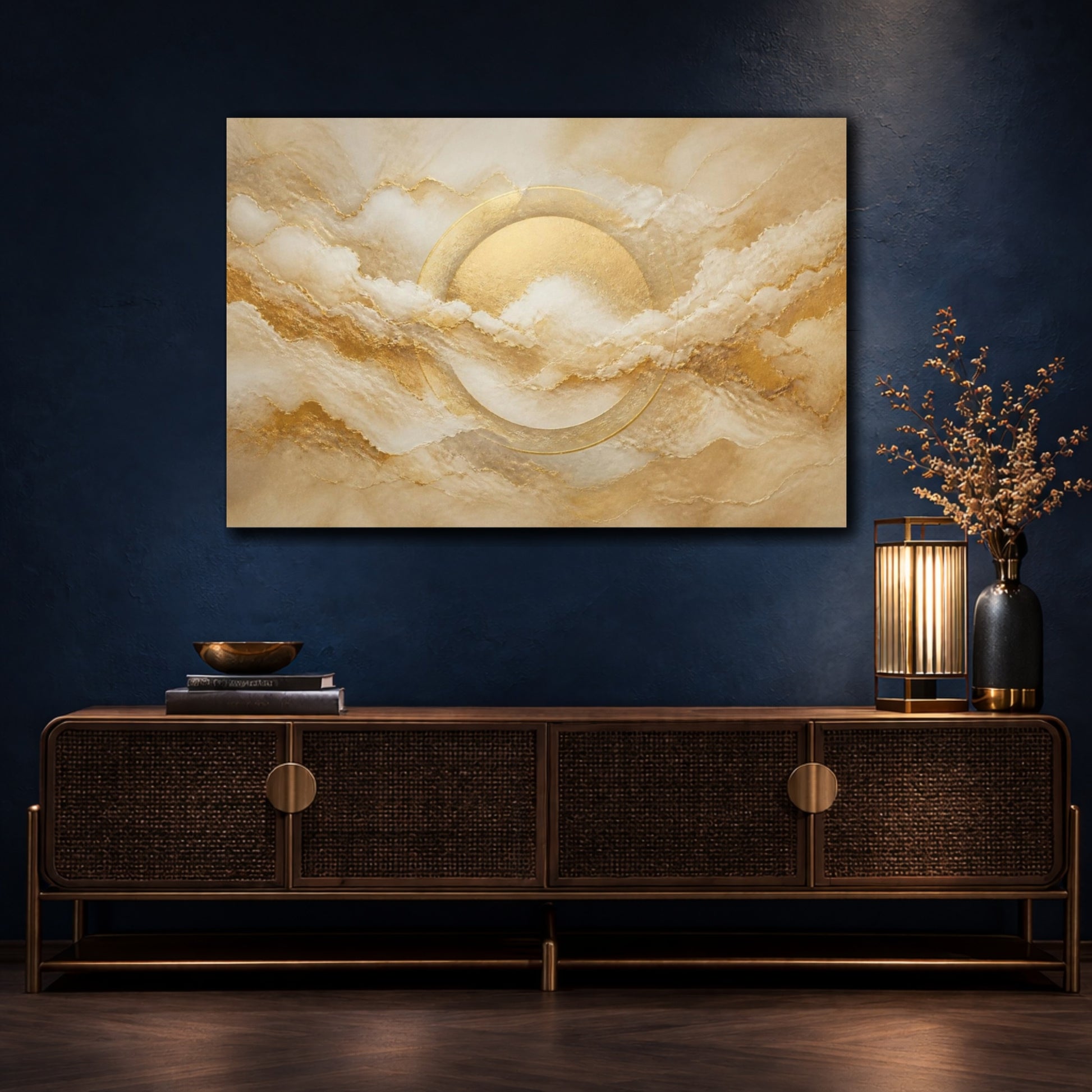 Mockup 4. Abstract Gold Halo shown as canvas print