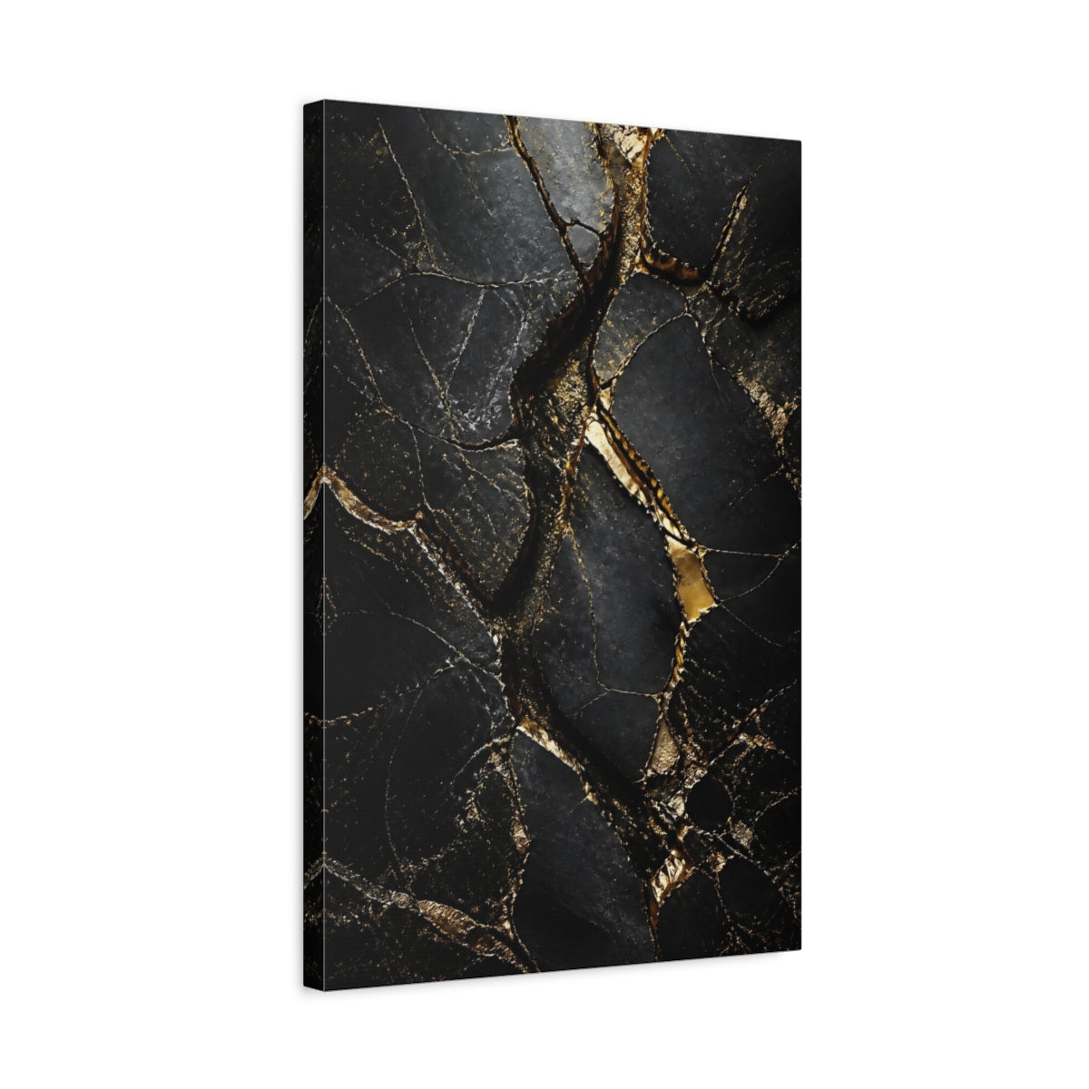 Side Mockup 3. Abstract Gold Kintsugi Black And Gold shown as stretched canvas wall art