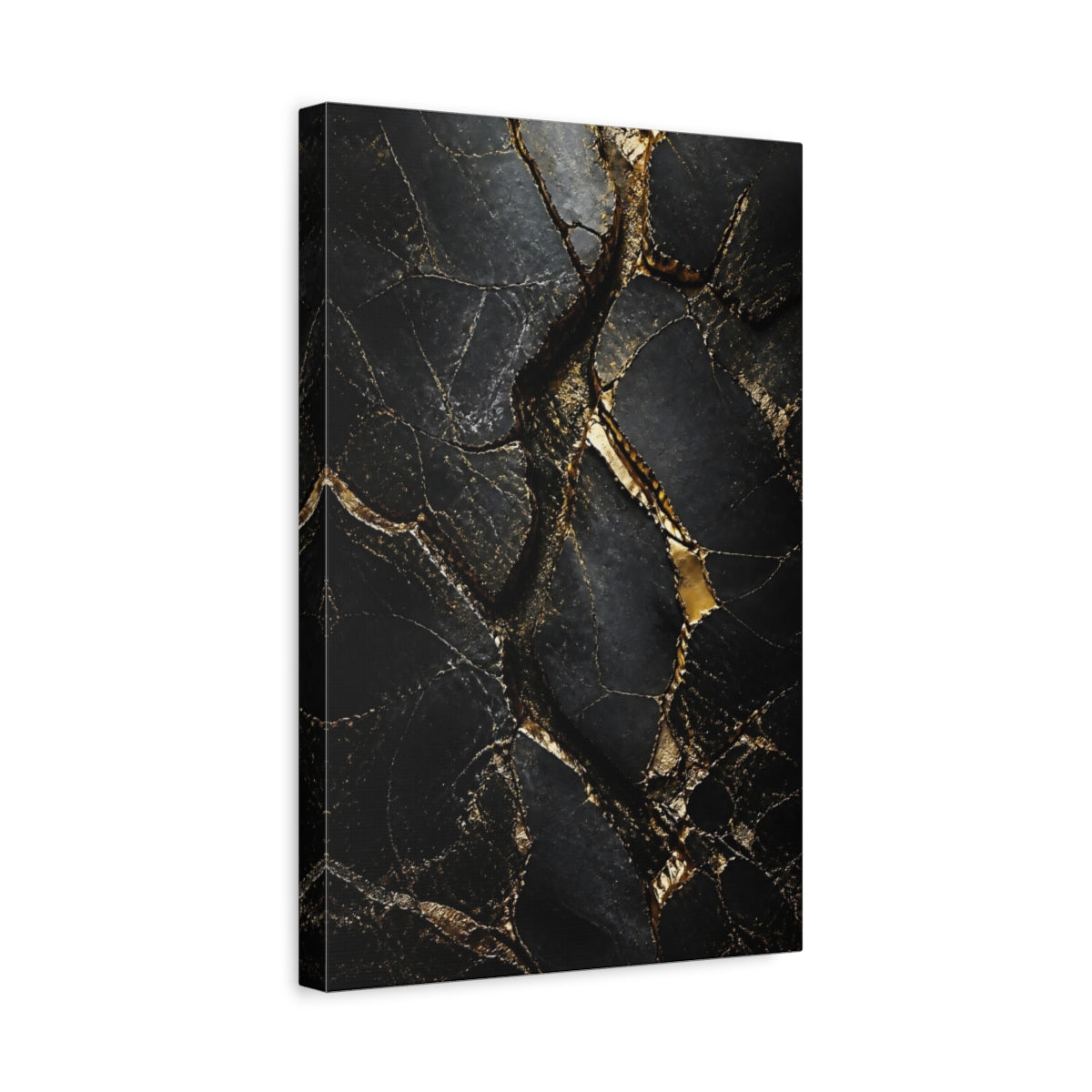 Side Mockup 4. Abstract Gold Kintsugi Black And Gold shown as stretched canvas wall art