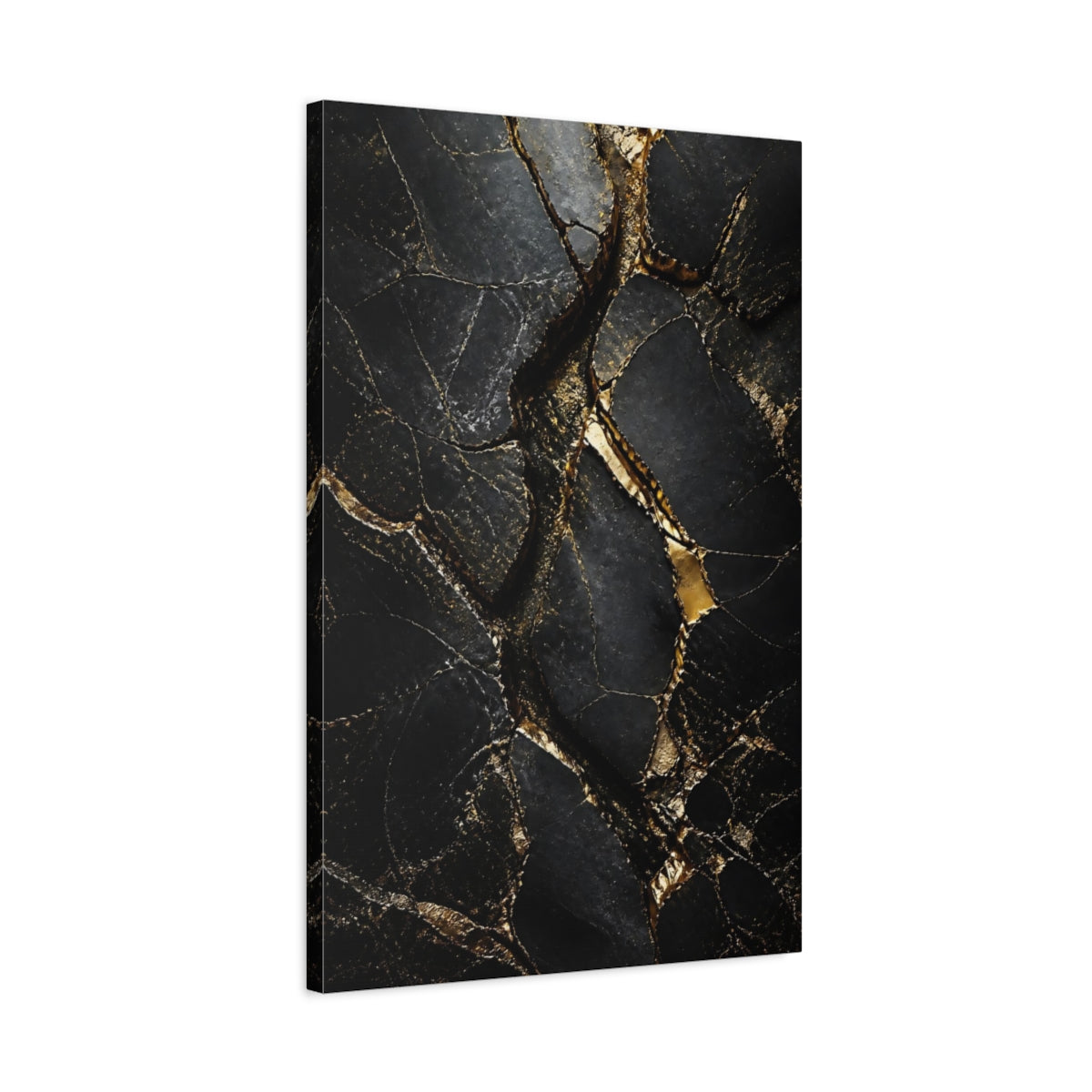 Side Mockup 2. Abstract Gold Kintsugi Black And Gold shown as stretched canvas wall art