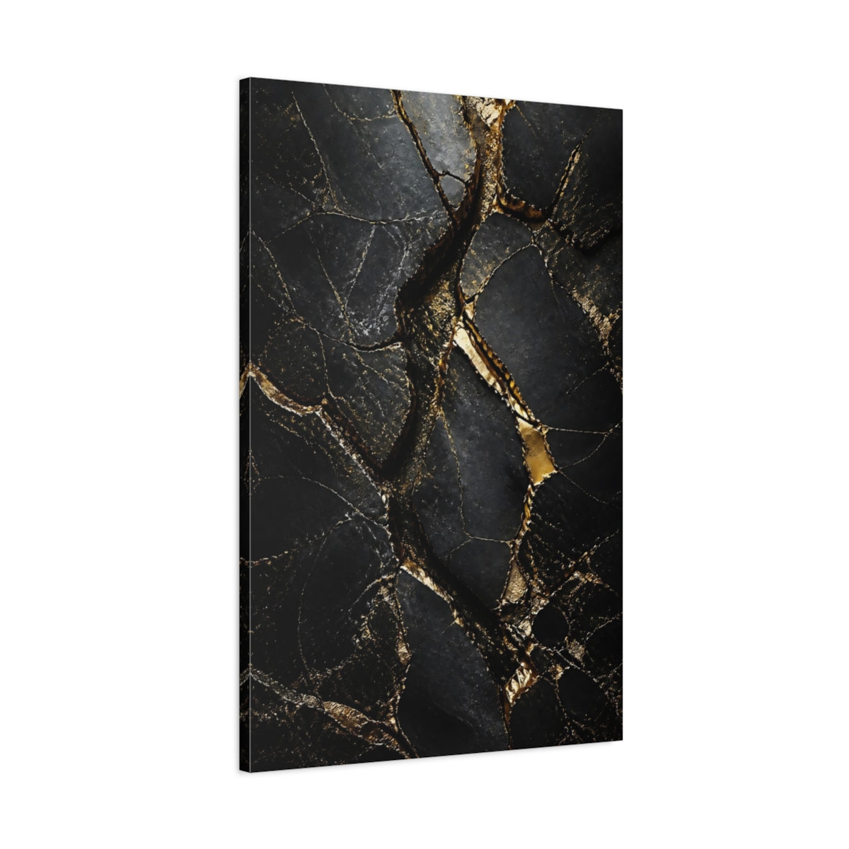 Main Mockup. Abstract Gold Kintsugi Black And Gold shown as stretched canvas wall art