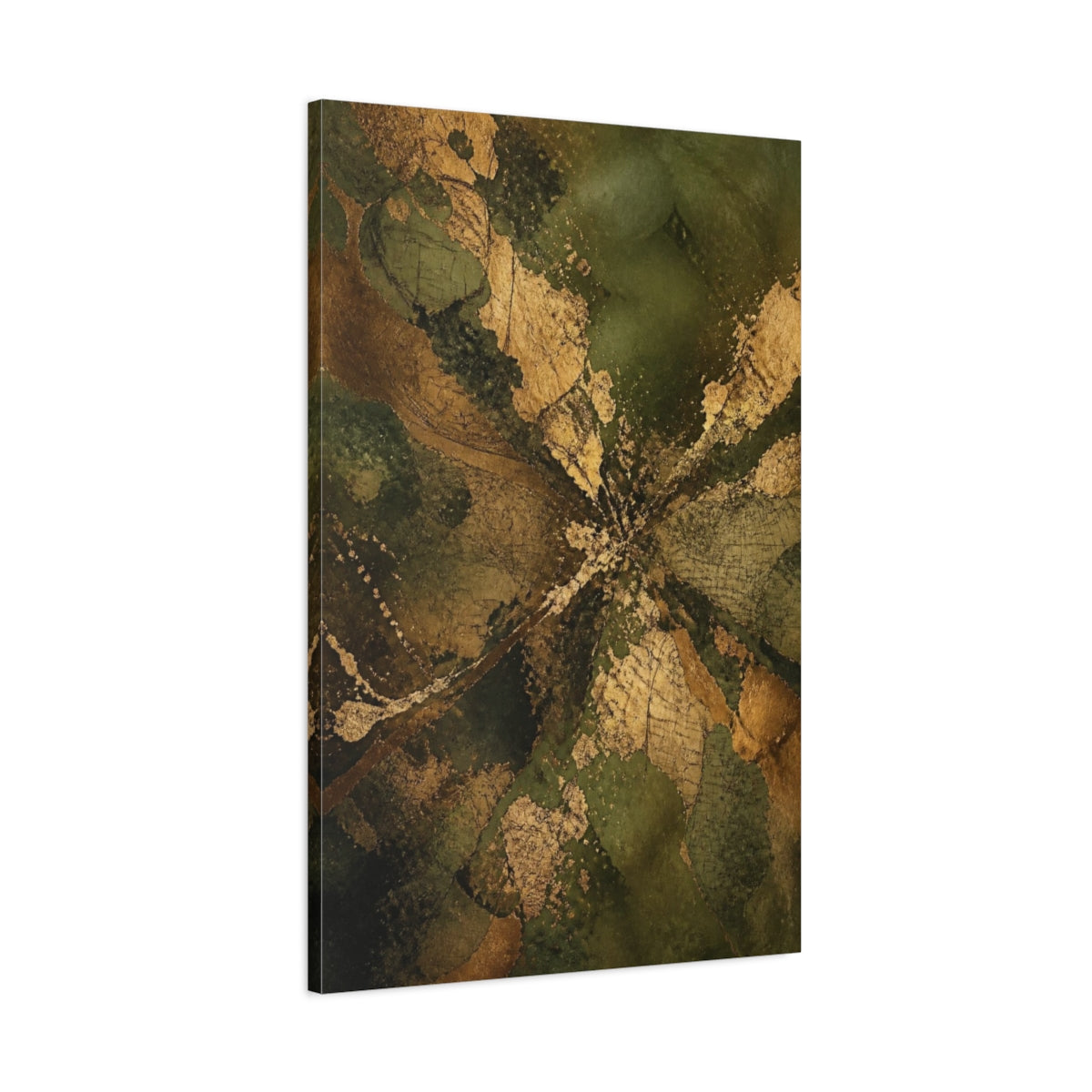 Main Mockup. Abstract Gold Leaf Burst shown as canvas print