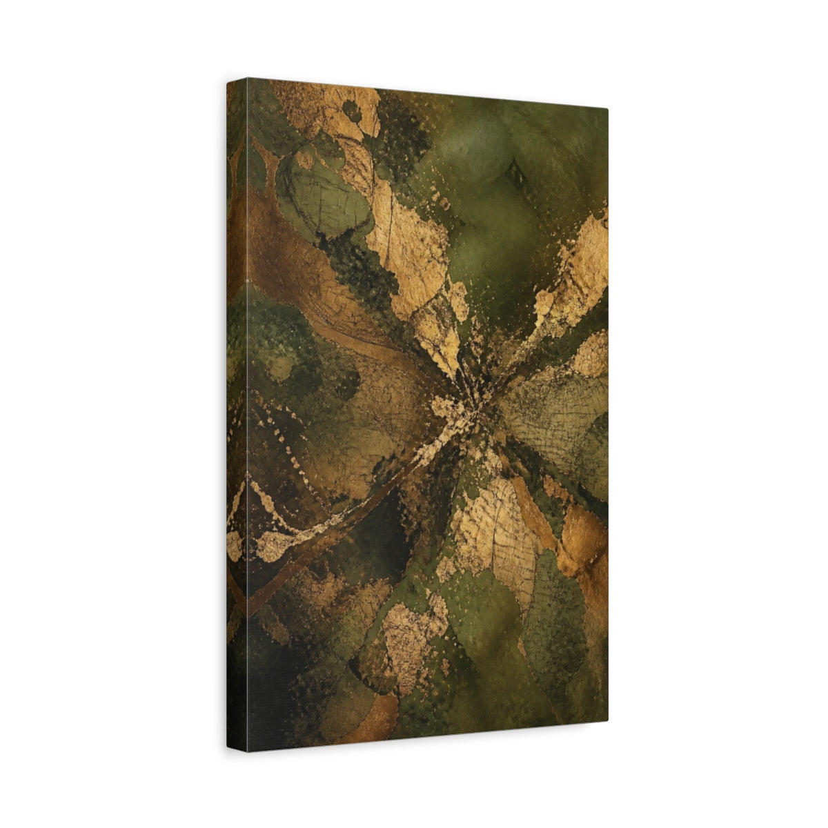 Side Mockup 4. Abstract Gold Leaf Burst shown as canvas print