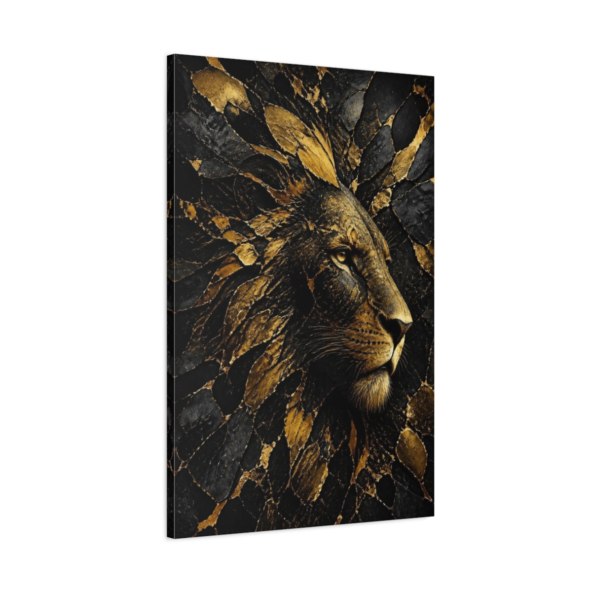 Main Mockup. Abstract Gold Lion shown as canvas print