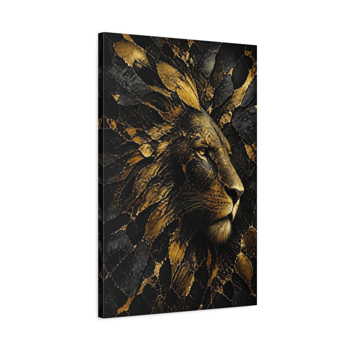 Side Mockup 2. Abstract Gold Lion shown as canvas print