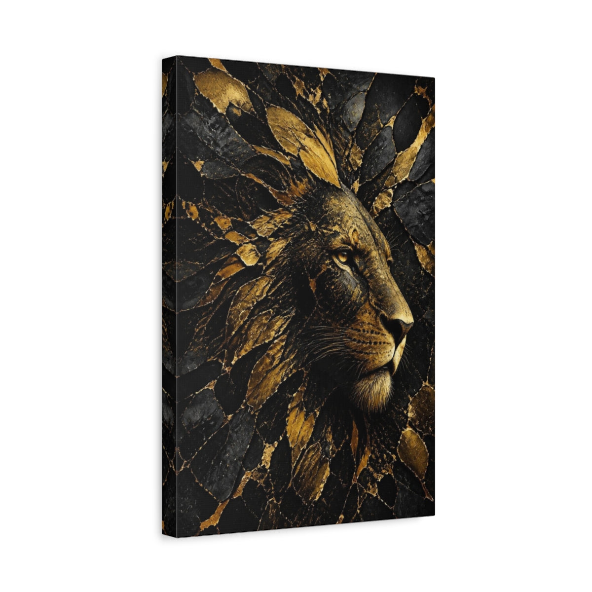 Side Mockup 4. Abstract Gold Lion shown as canvas print