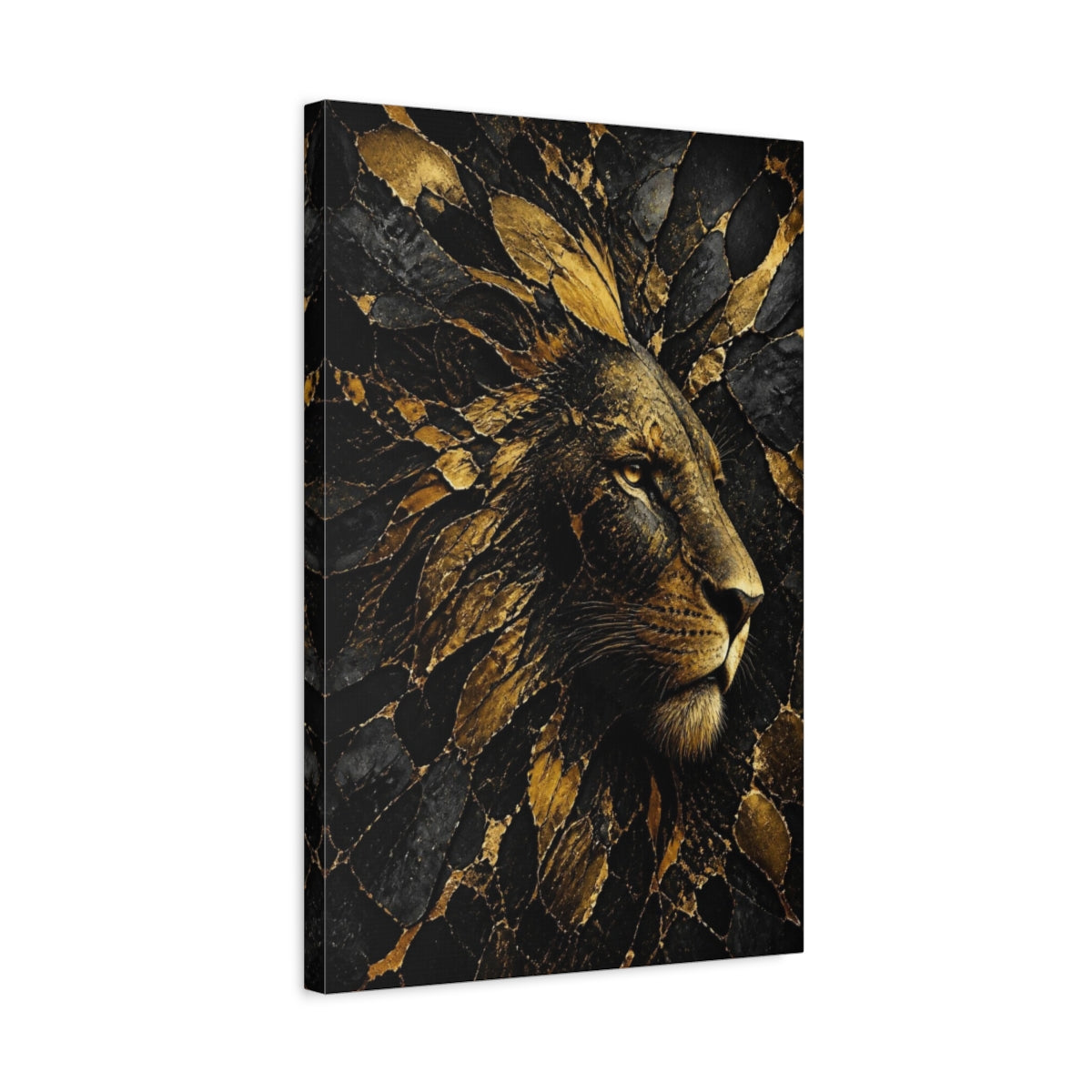 Side Mockup 3. Abstract Gold Lion shown as canvas print