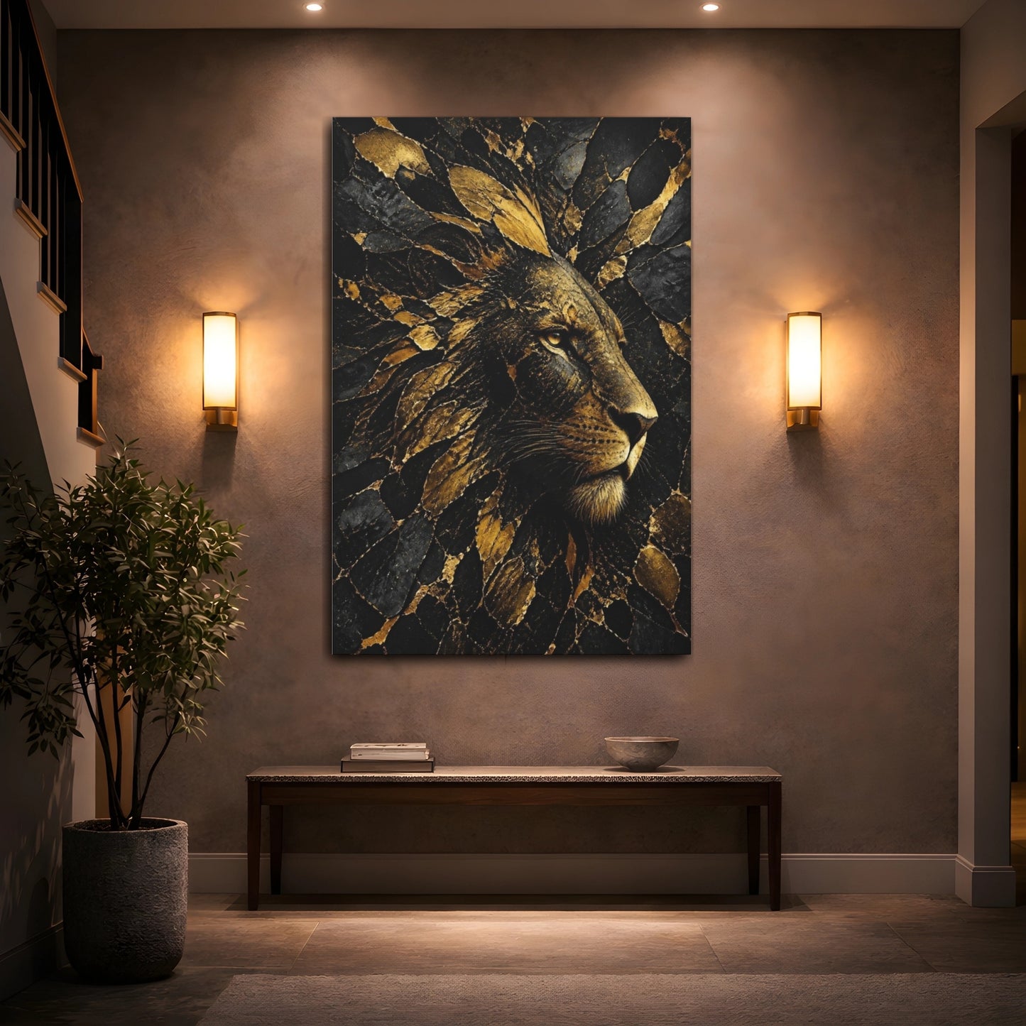 Mockup 2. Abstract Gold Lion shown as canvas print