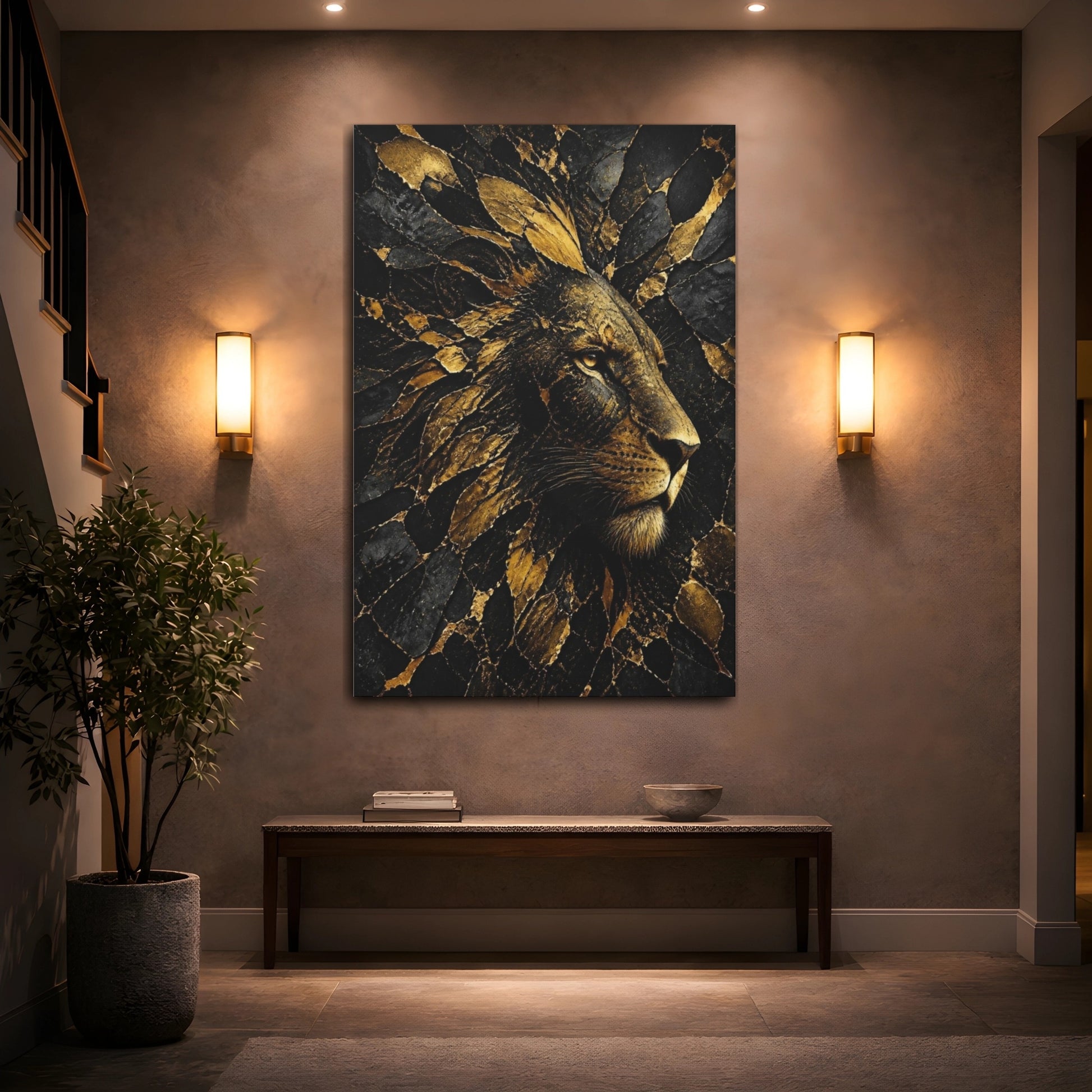 Mockup 2. Abstract Gold Lion shown as canvas print