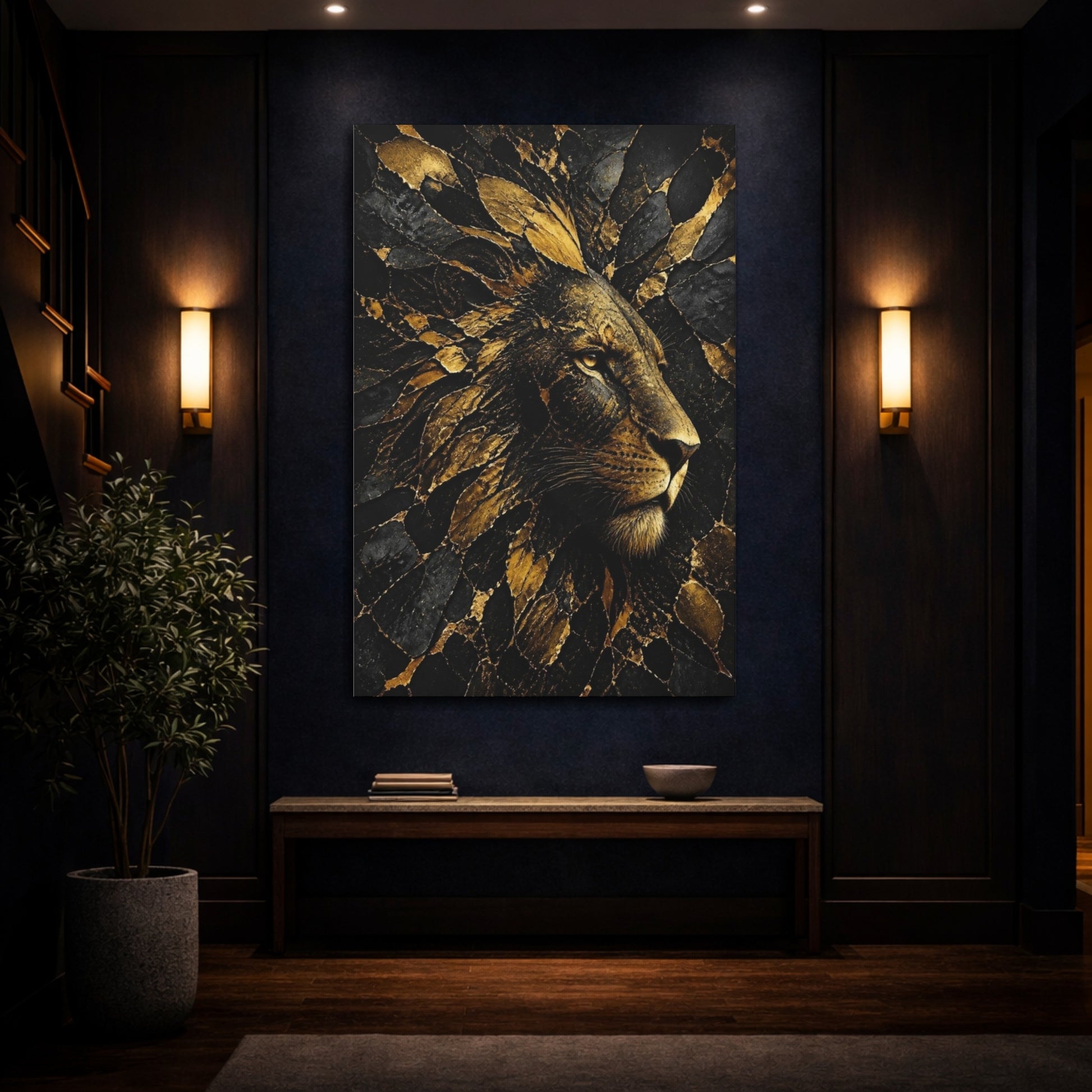 Mockup 4. Abstract Gold Lion shown as canvas print