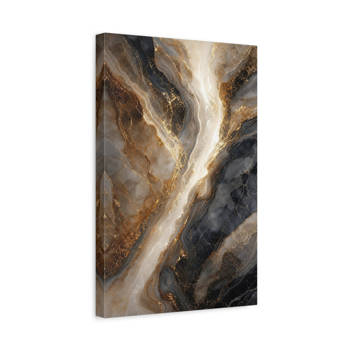 Side Mockup 4. Abstract Gold Marble Gold And Black Marble shown as stretched canvas wall art