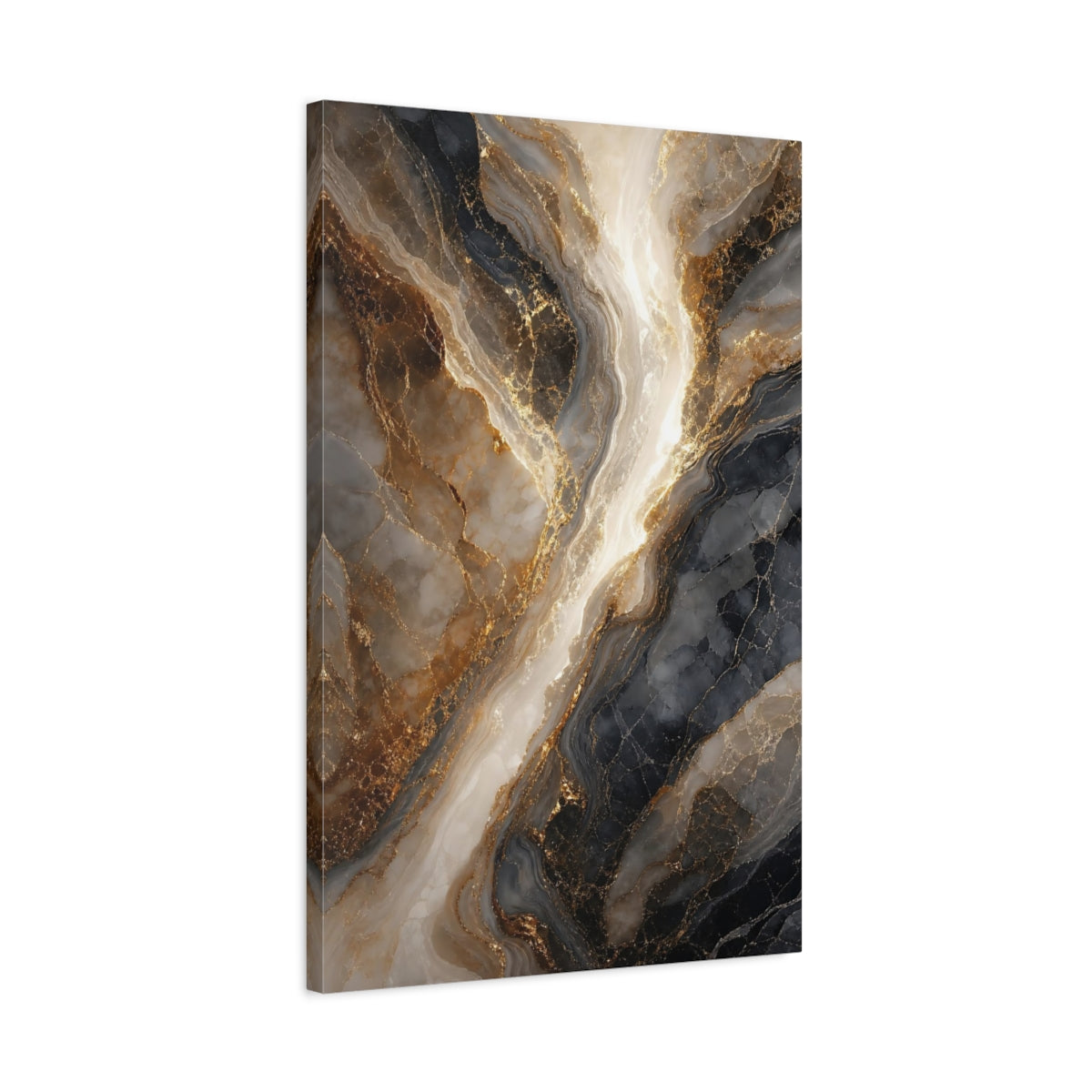 Side Mockup 2. Abstract Gold Marble Gold And Black Marble shown as stretched canvas wall art