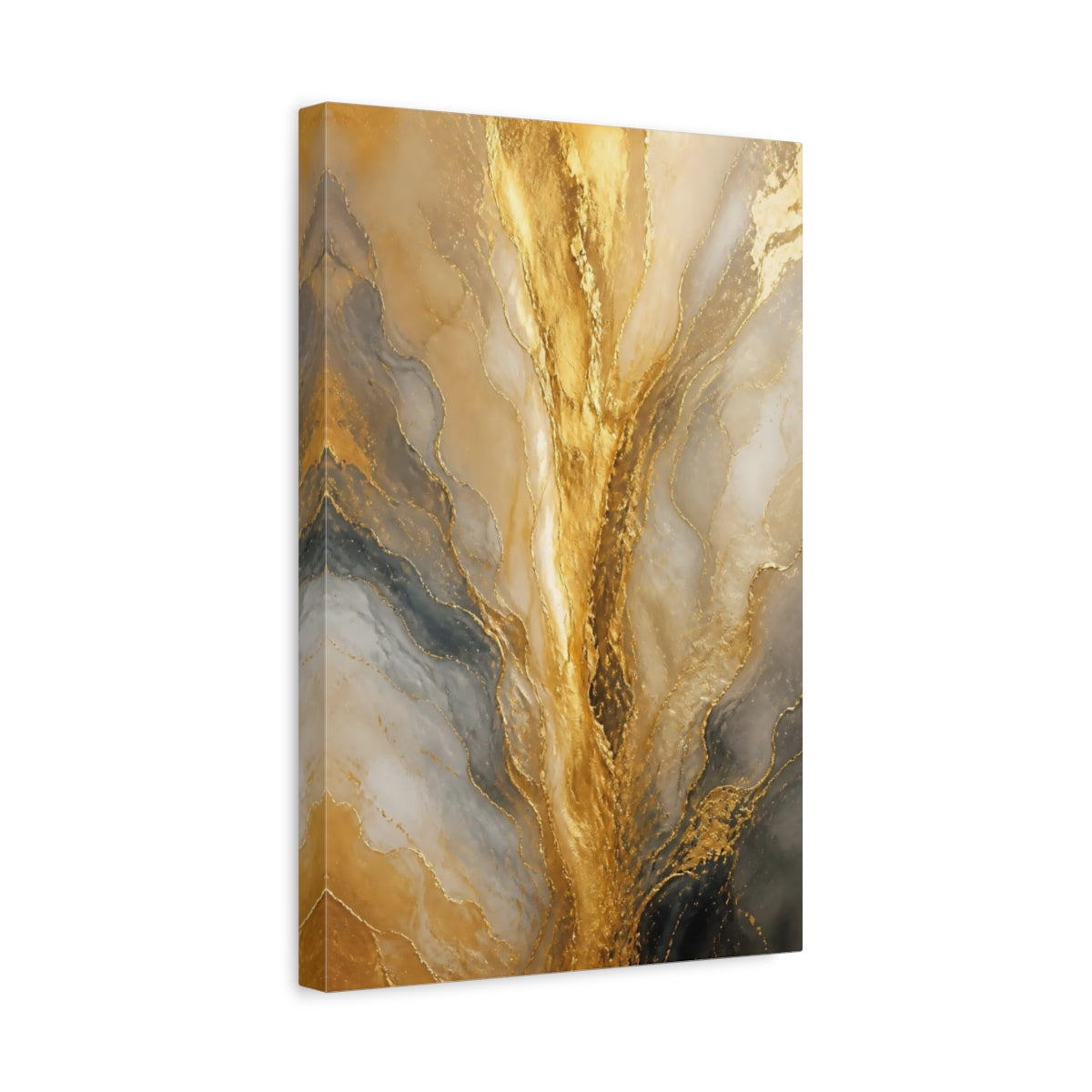 Side Mockup 4. Abstract Gold Marble Gold And Gray shown as stretched canvas wall art
