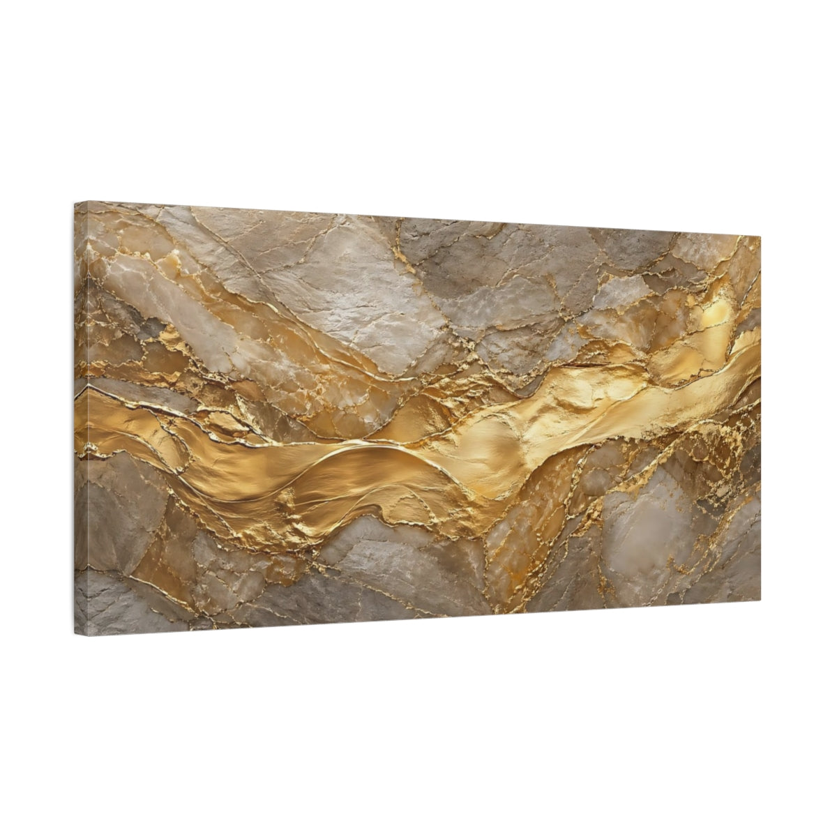 Side Mockup 1. Abstract Gold Marble Gold And Gray shown as stretched canvas wall art