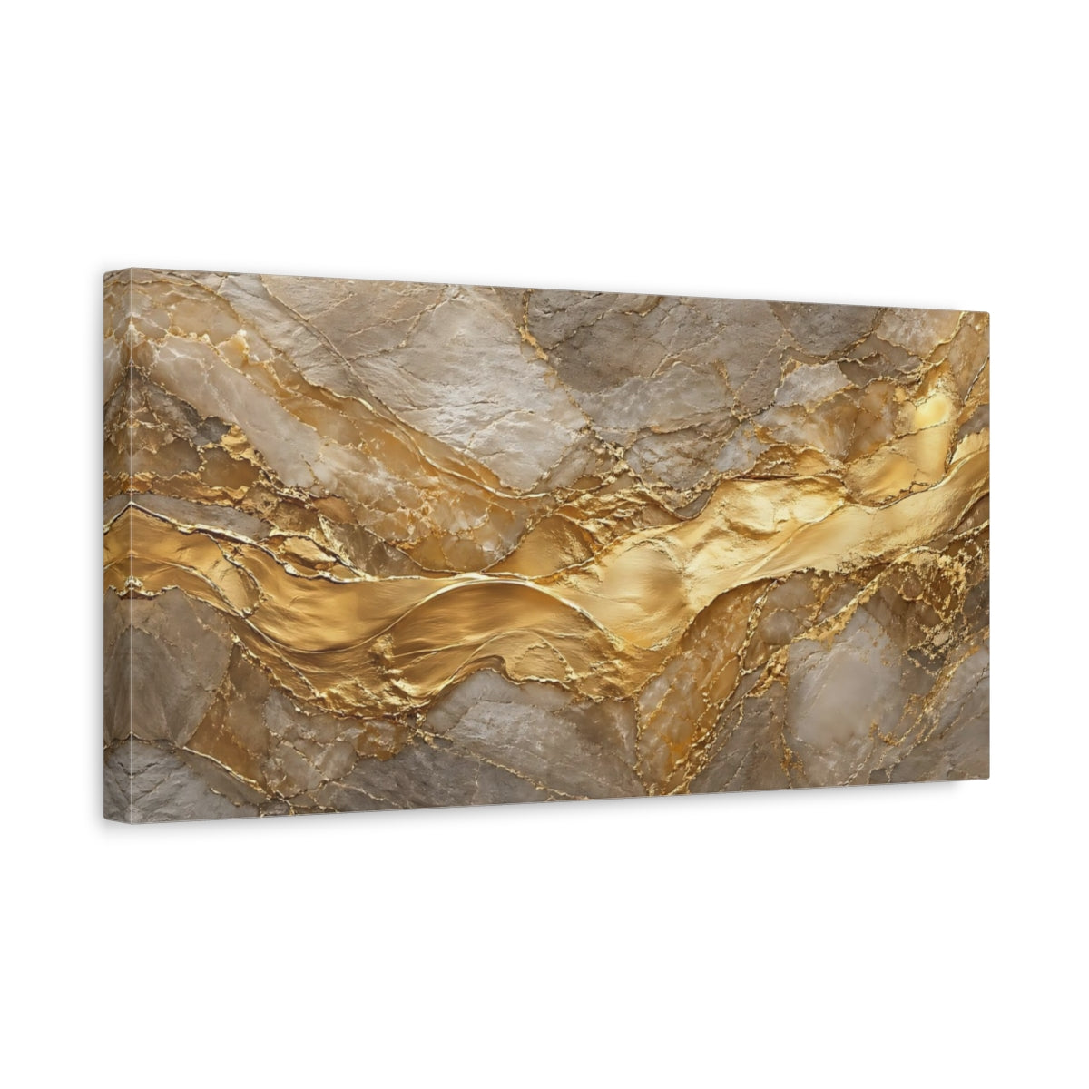 Side Mockup 3. Abstract Gold Marble Gold And Gray shown as stretched canvas wall art