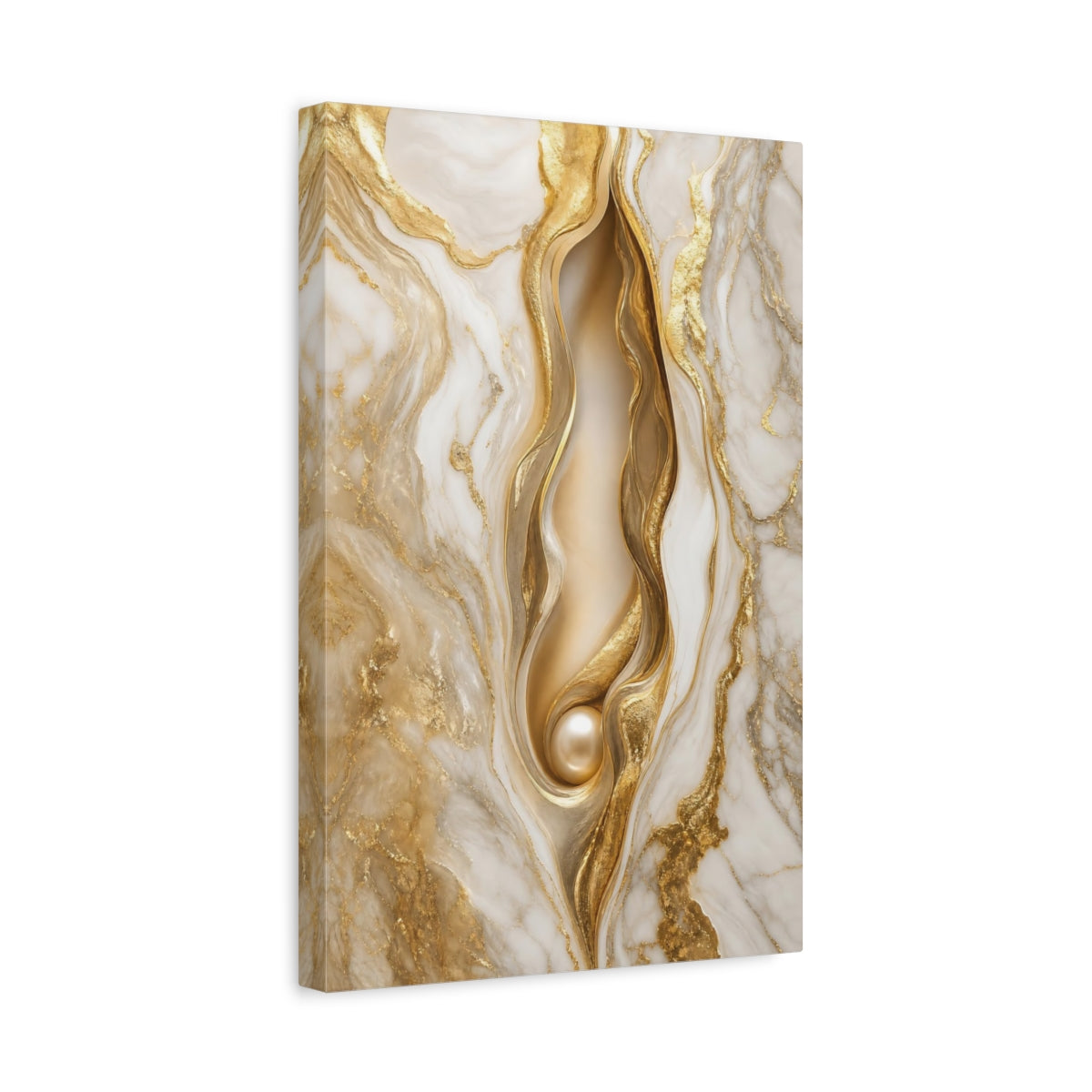 Side Mockup 4. Abstract Gold Marble Gold And White shown as stretched canvas wall art