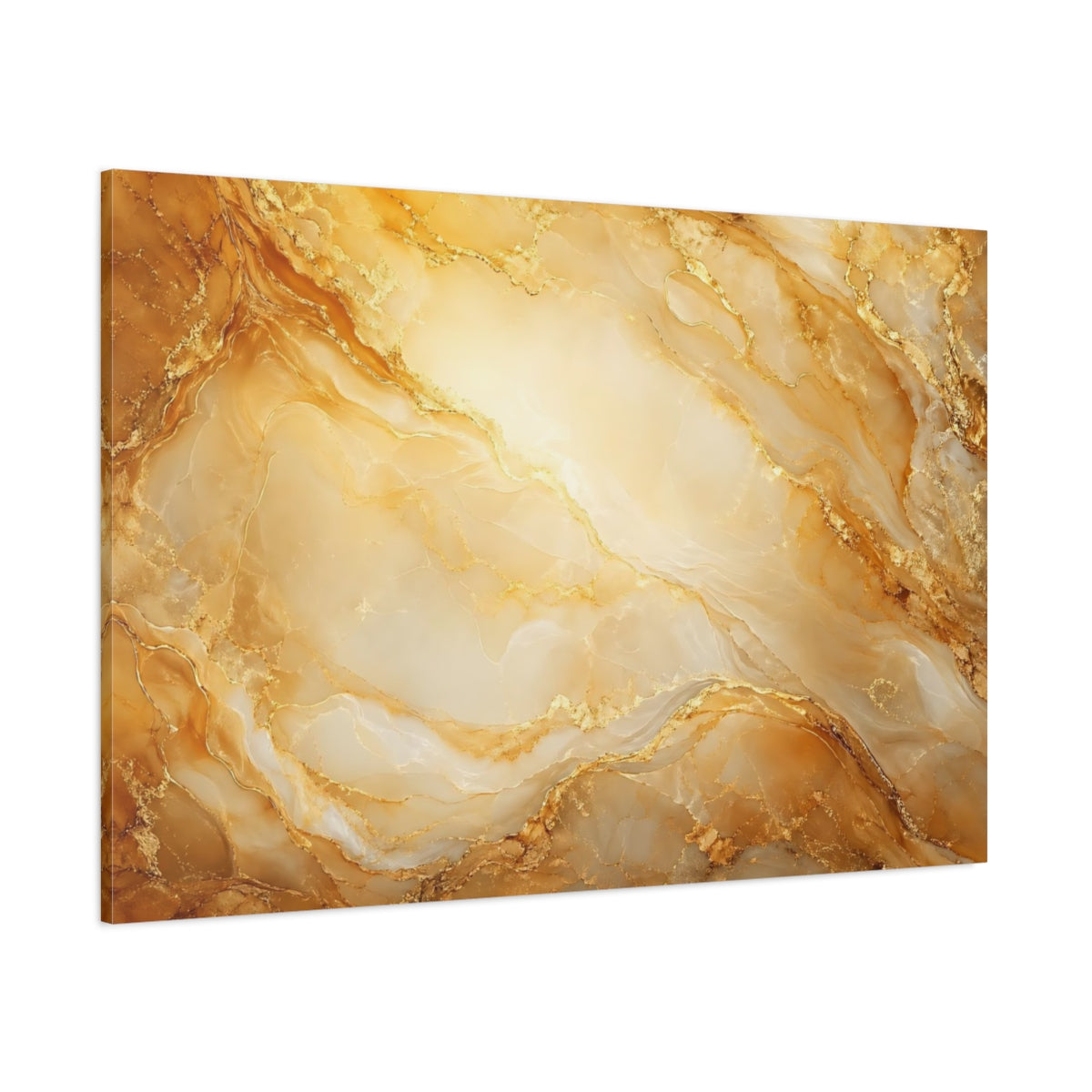 Side Mockup 1. Abstract Gold Marble Gold And White Marble shown as stretched canvas wall art