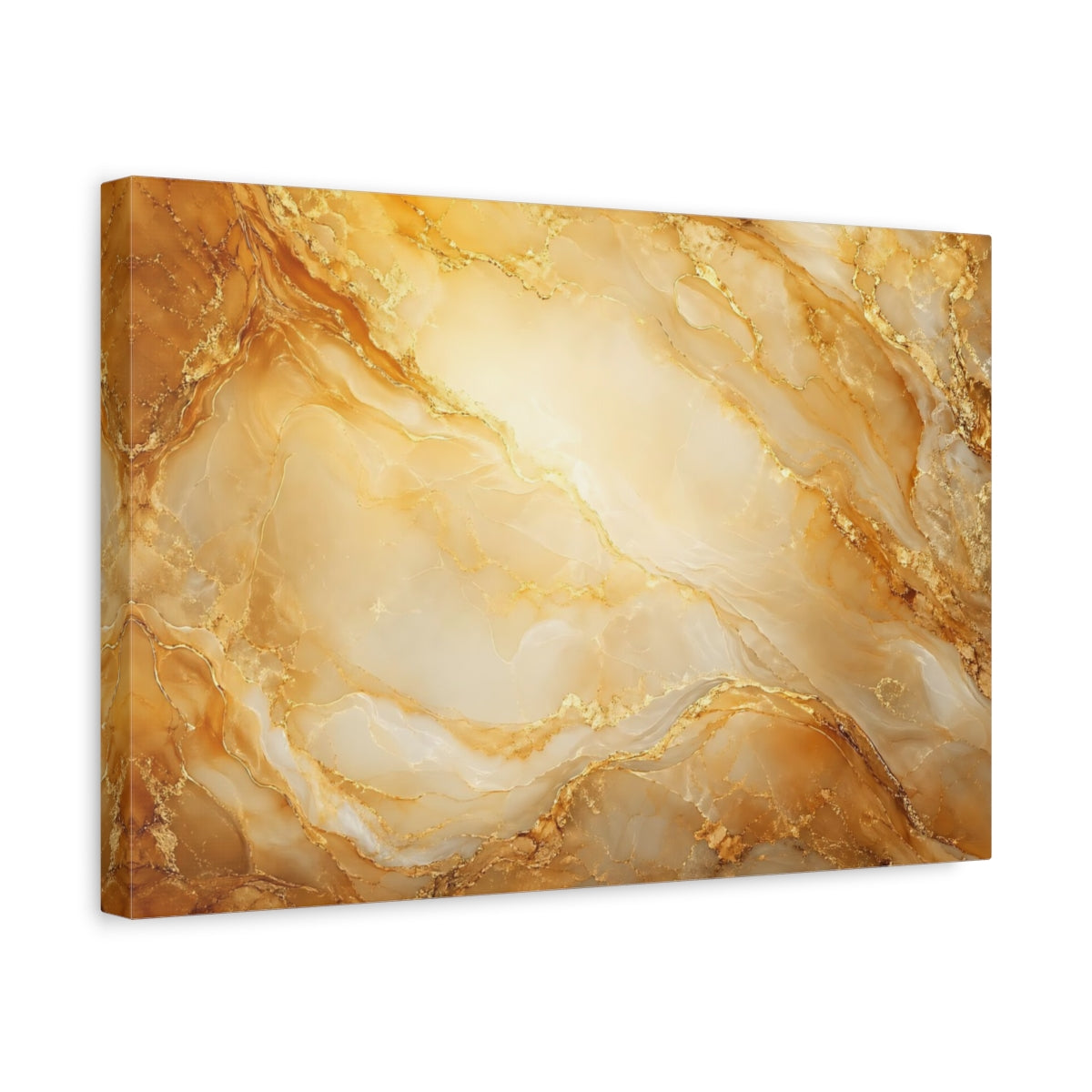 Side Mockup 4. Abstract Gold Marble Gold And White Marble shown as stretched canvas wall art