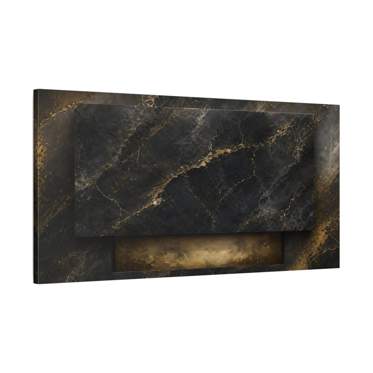 Main Mockup. Abstract Gold Marble Gold And Black Marble shown as stretched canvas wall art