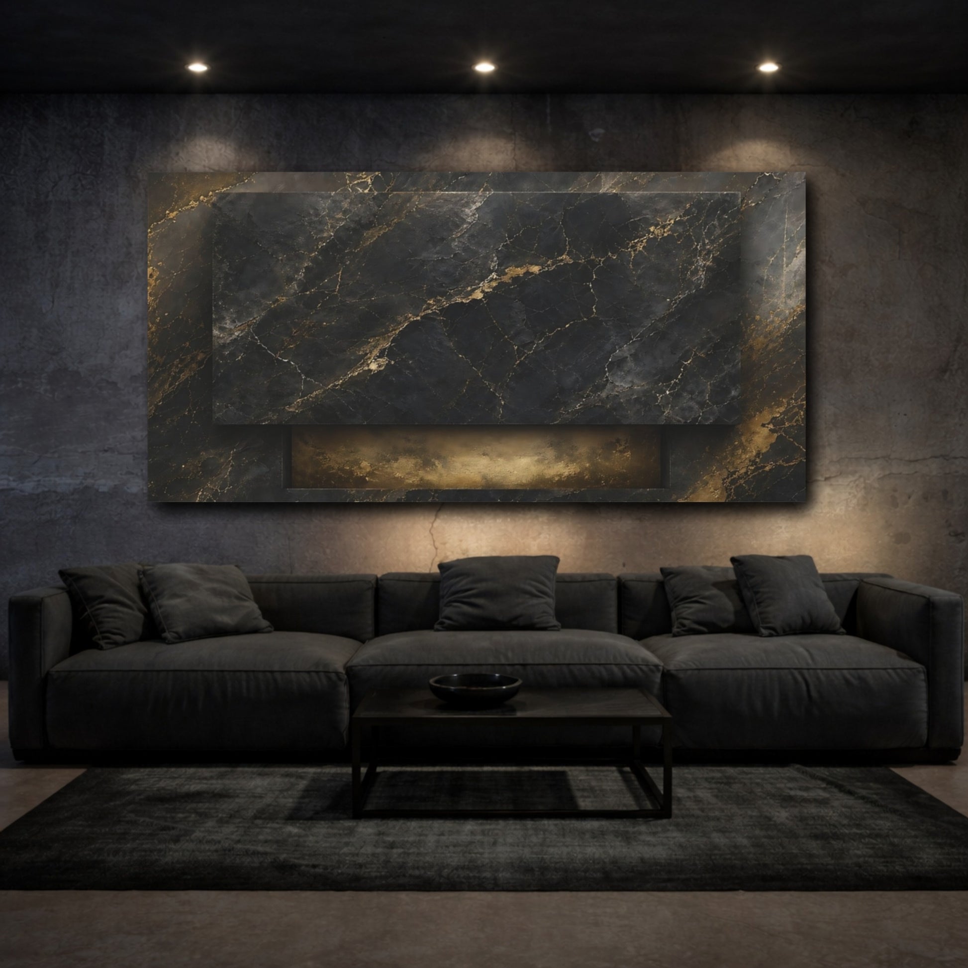 Mockup 2. Abstract Gold Marble Gold And Black Marble shown as stretched canvas wall art
