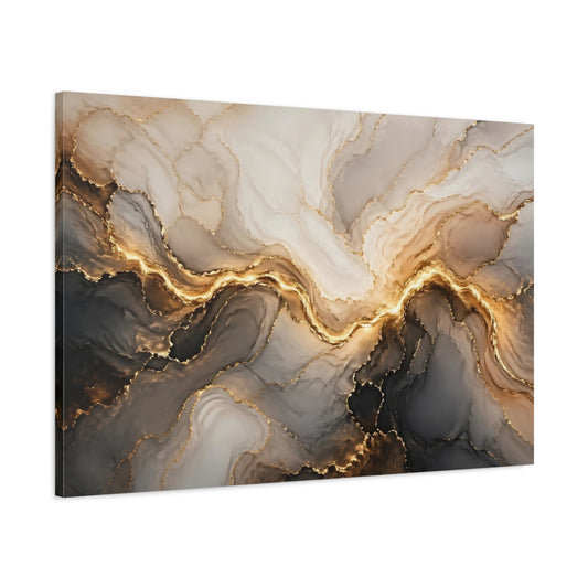 Main Mockup. Abstract Gold Marble Gold And Gray Abstract shown as stretched canvas wall art