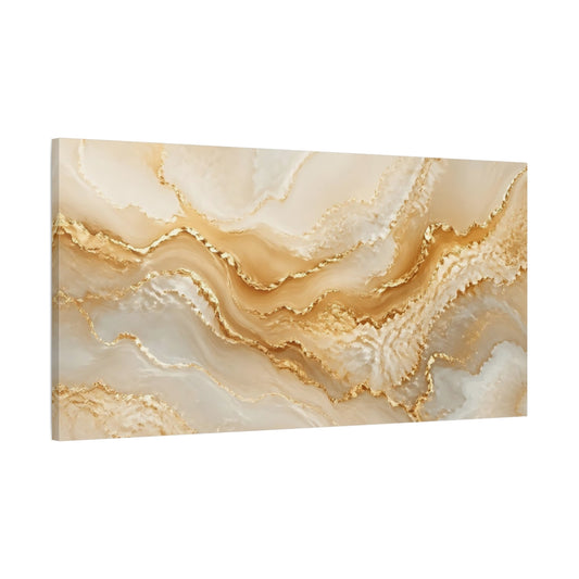 Main Mockup. Abstract Gold Marble Gold And White shown as stretched canvas wall art