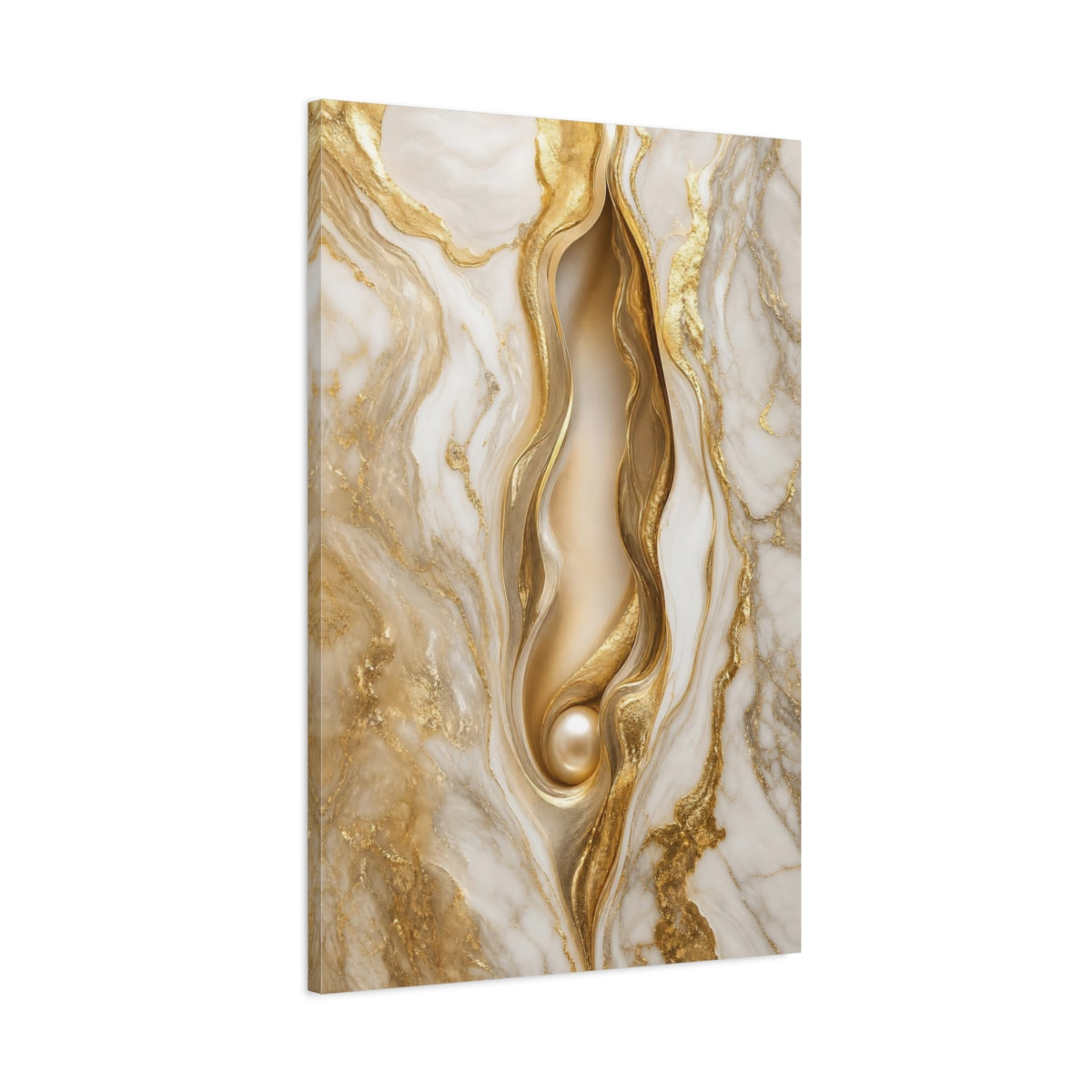 Main Mockup. Abstract Gold Marble Gold And White shown as stretched canvas wall art