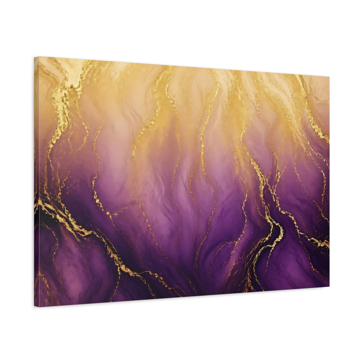 Main Mockup. Abstract Gold Marble Purple And Gold shown as stretched canvas wall art