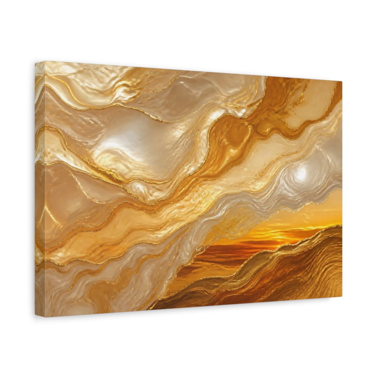 Side Mockup 4. Abstract Gold Marbling shown as canvas print
