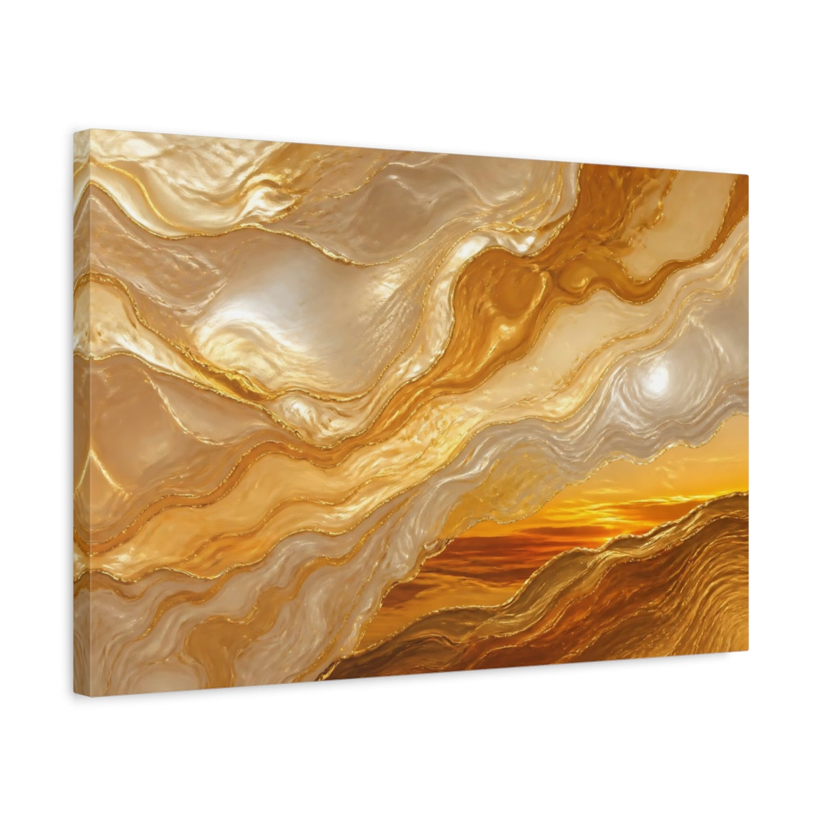 Side Mockup 3. Abstract Gold Marbling shown as canvas print