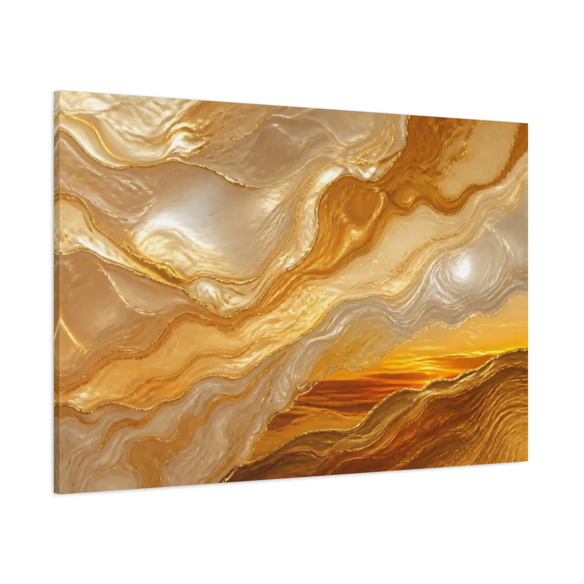 Side Mockup 1. Abstract Gold Marbling shown as canvas print