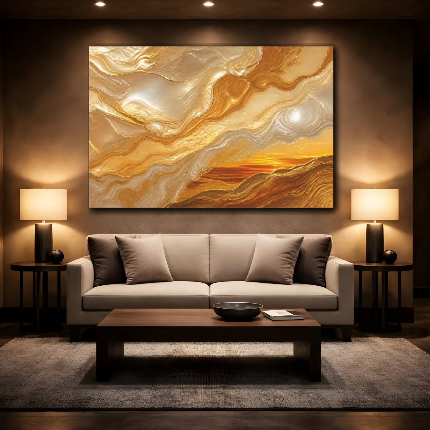 Mockup 2. Abstract Gold Marbling shown as canvas print
