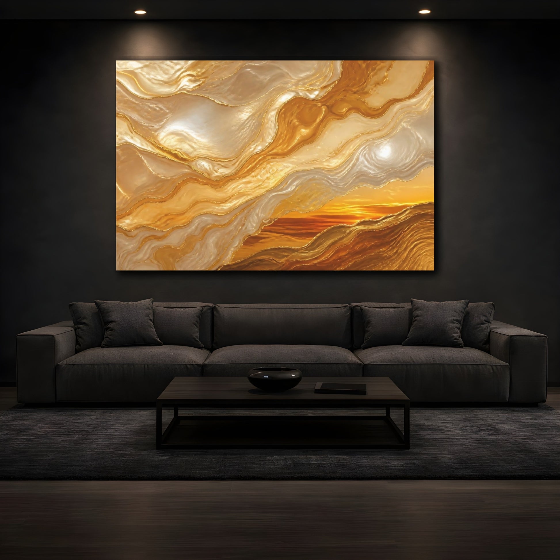 Mockup 3. Abstract Gold Marbling shown as canvas print