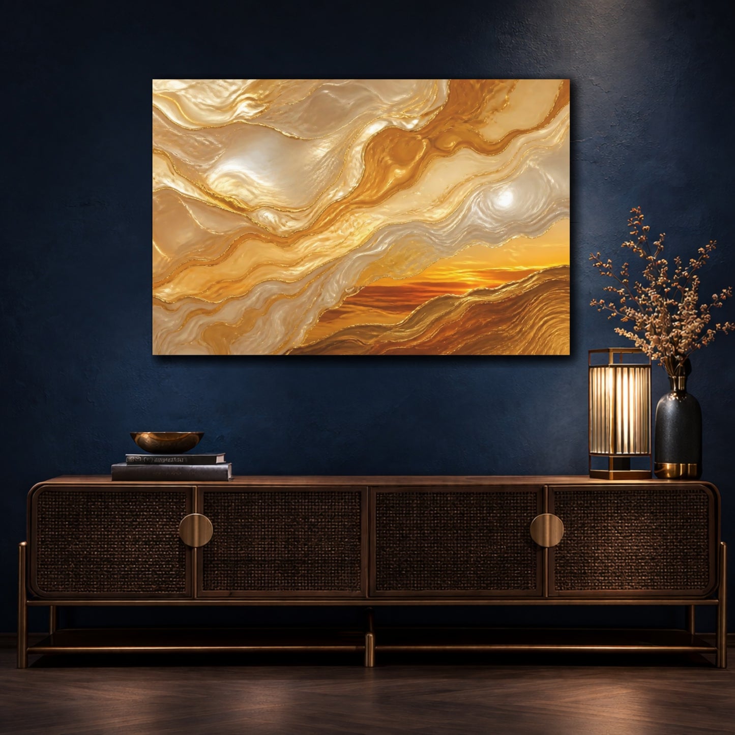 Mockup 4. Abstract Gold Marbling shown as canvas print