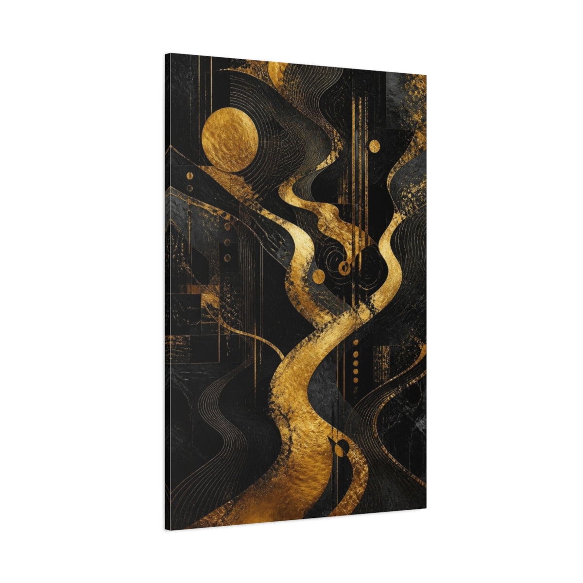 Side Mockup 1. Abstract Gold Pathway shown as canvas print