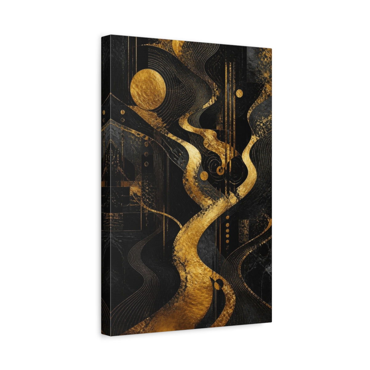 Side Mockup 4. Abstract Gold Pathway shown as canvas print