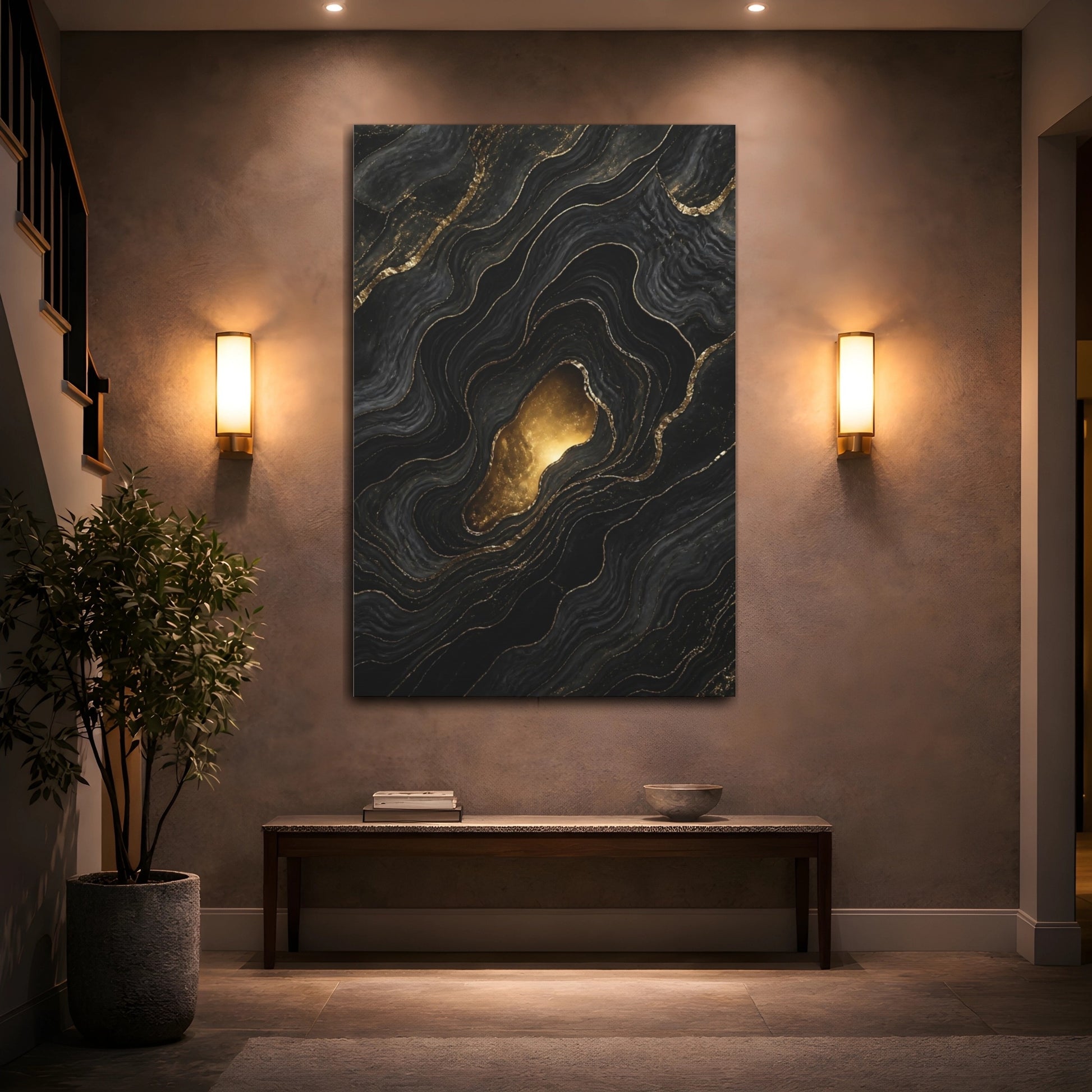 Mockup 2. Abstract Gold Portal shown as canvas print