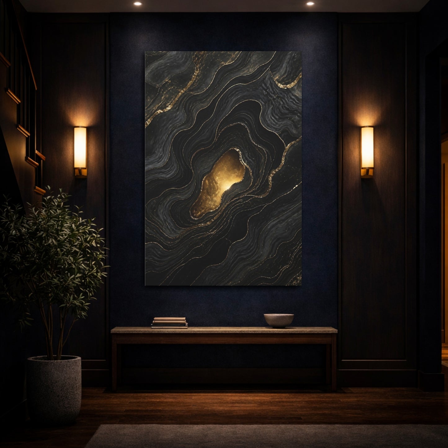 Mockup 4. Abstract Gold Portal shown as canvas print