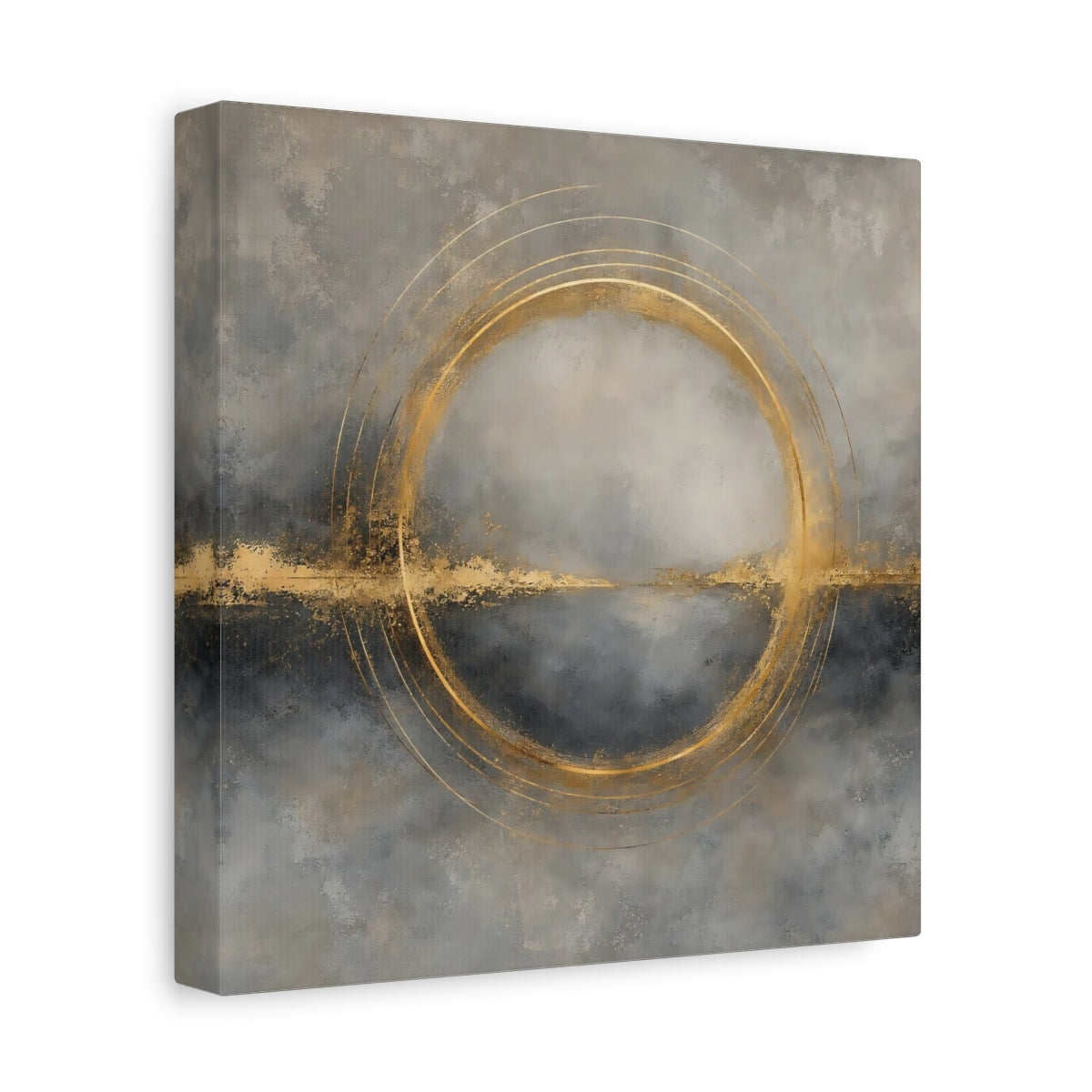 Side Mockup 9. Abstract Gold Ring Grey And Gold shown as stretched canvas wall art