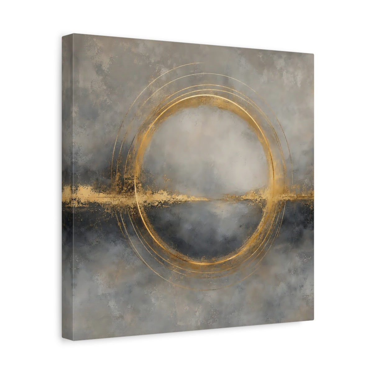 Side Mockup 7. Abstract Gold Ring Grey And Gold shown as stretched canvas wall art