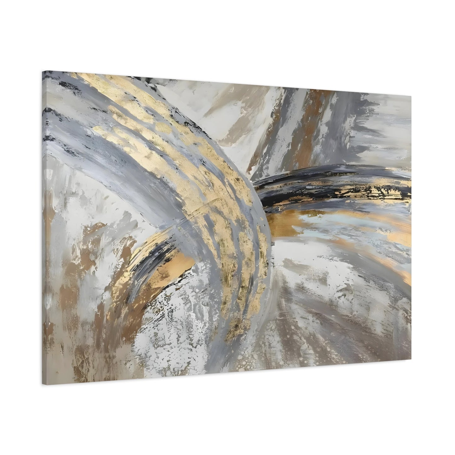 Abstract Gold Silver Grey Canvas Wall Art Print - Modern Painting Decor