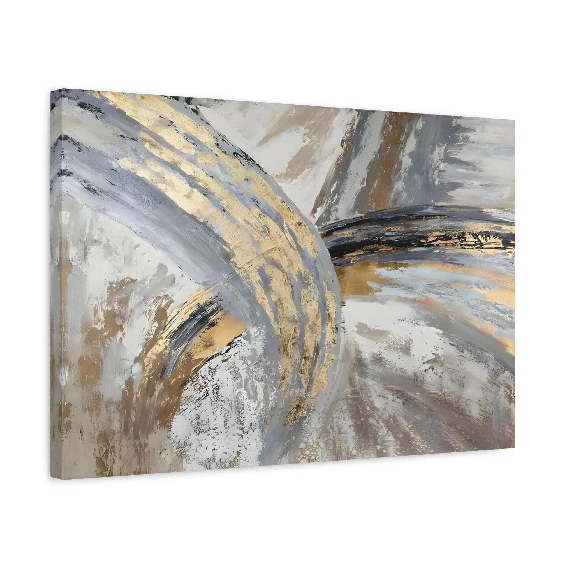 Abstract Gold Silver Grey Canvas Wall Art Print - Modern Painting Decor