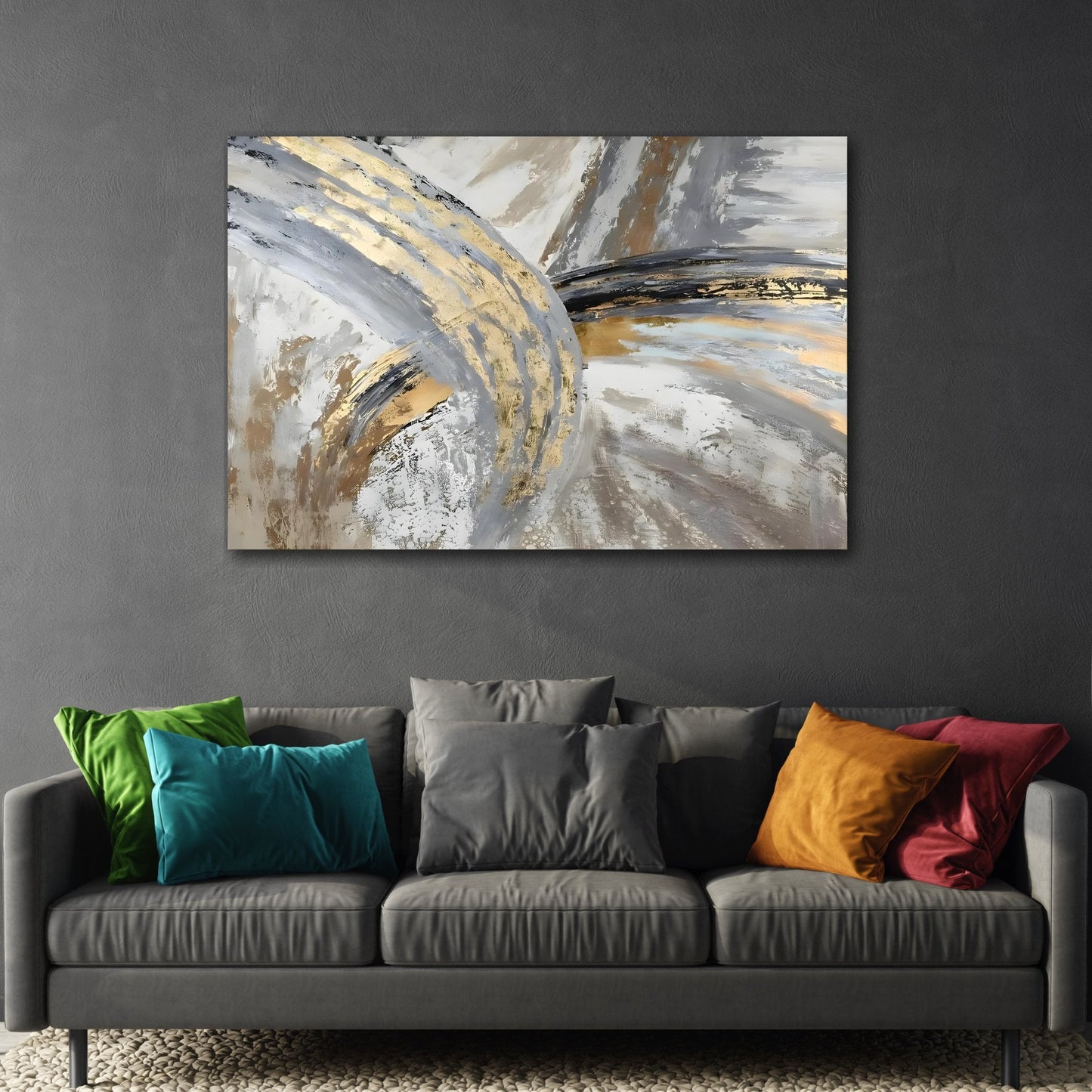 Abstract Gold Silver Grey Canvas Wall Art Print - Modern Painting Decor