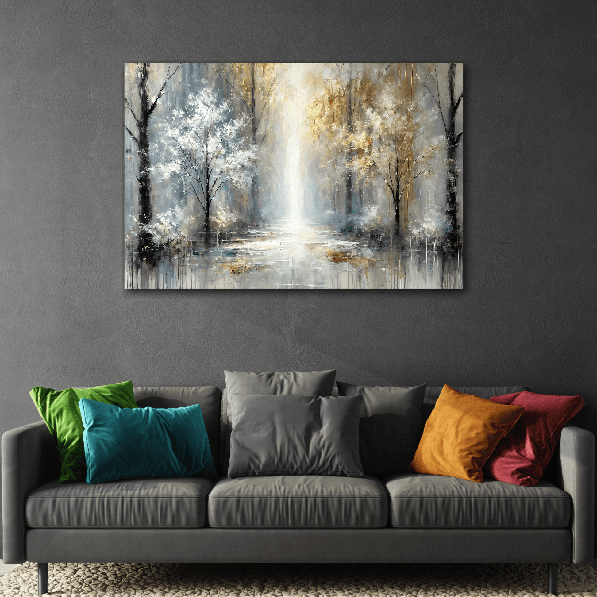 Abstract Gold Silver Trees Canvas Print - Modern Peaceful Forest Wall Art