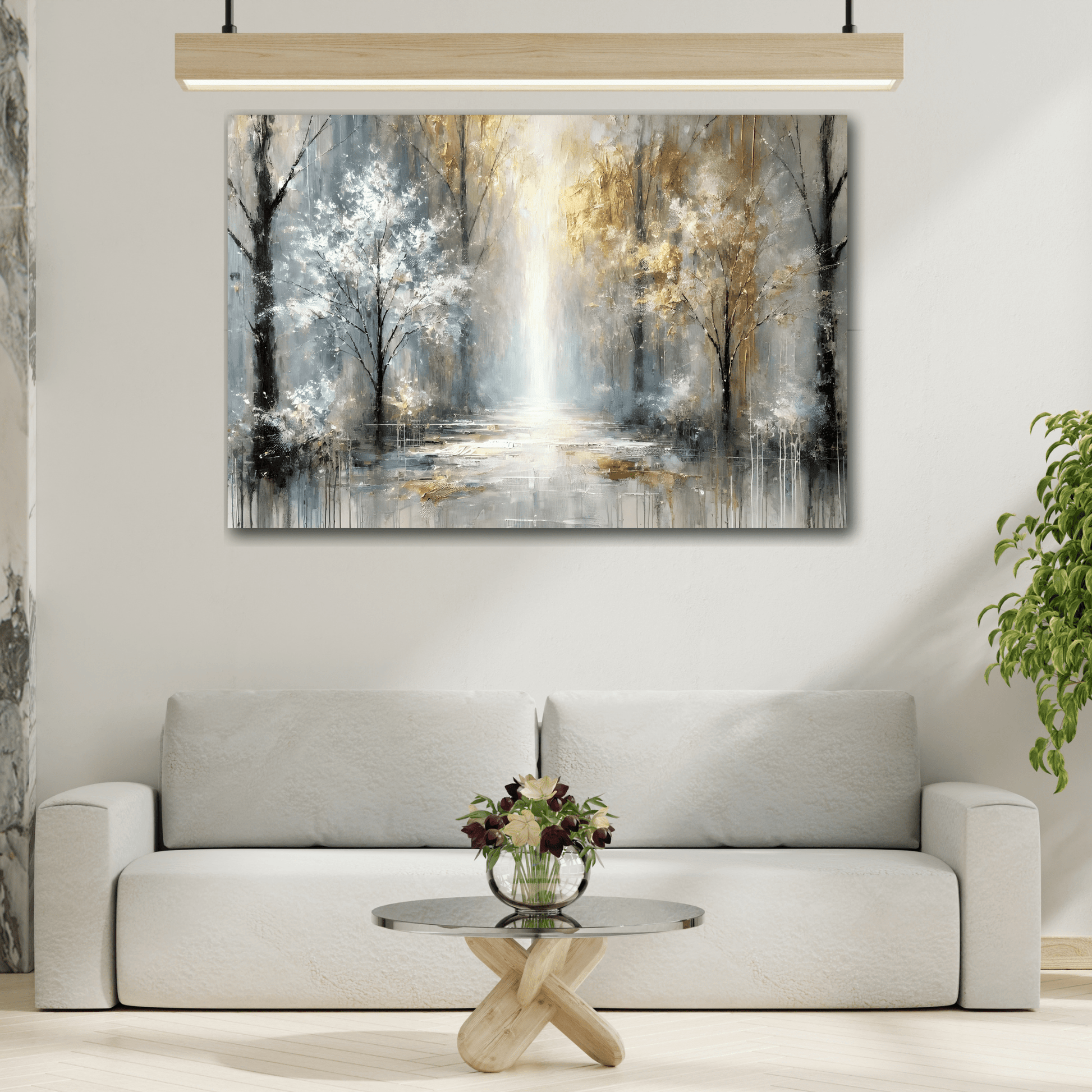 Abstract Gold Silver Trees Canvas Print - Modern Peaceful Forest Wall Art