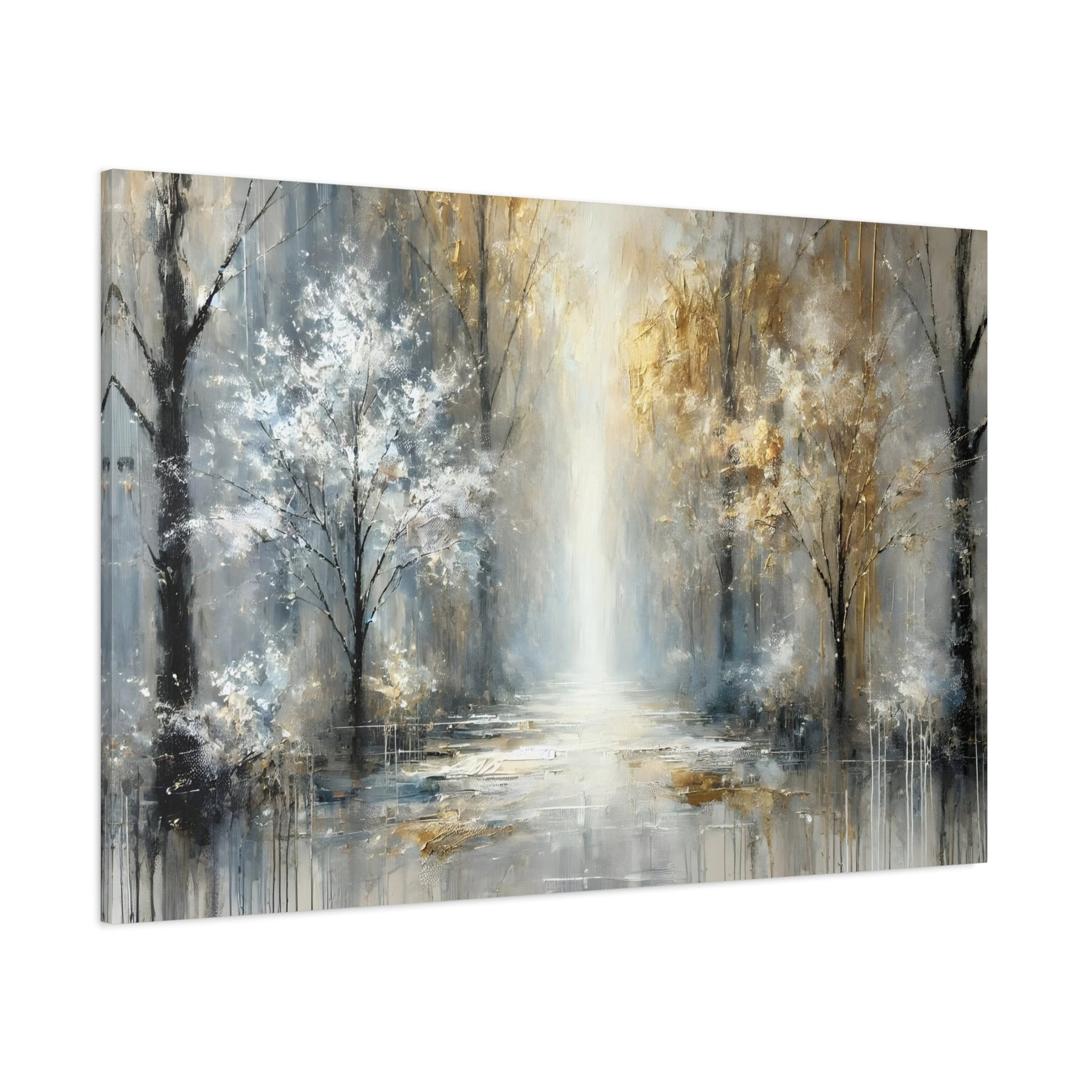 Abstract Gold Silver Trees Canvas Print - Modern Peaceful Forest Wall Art