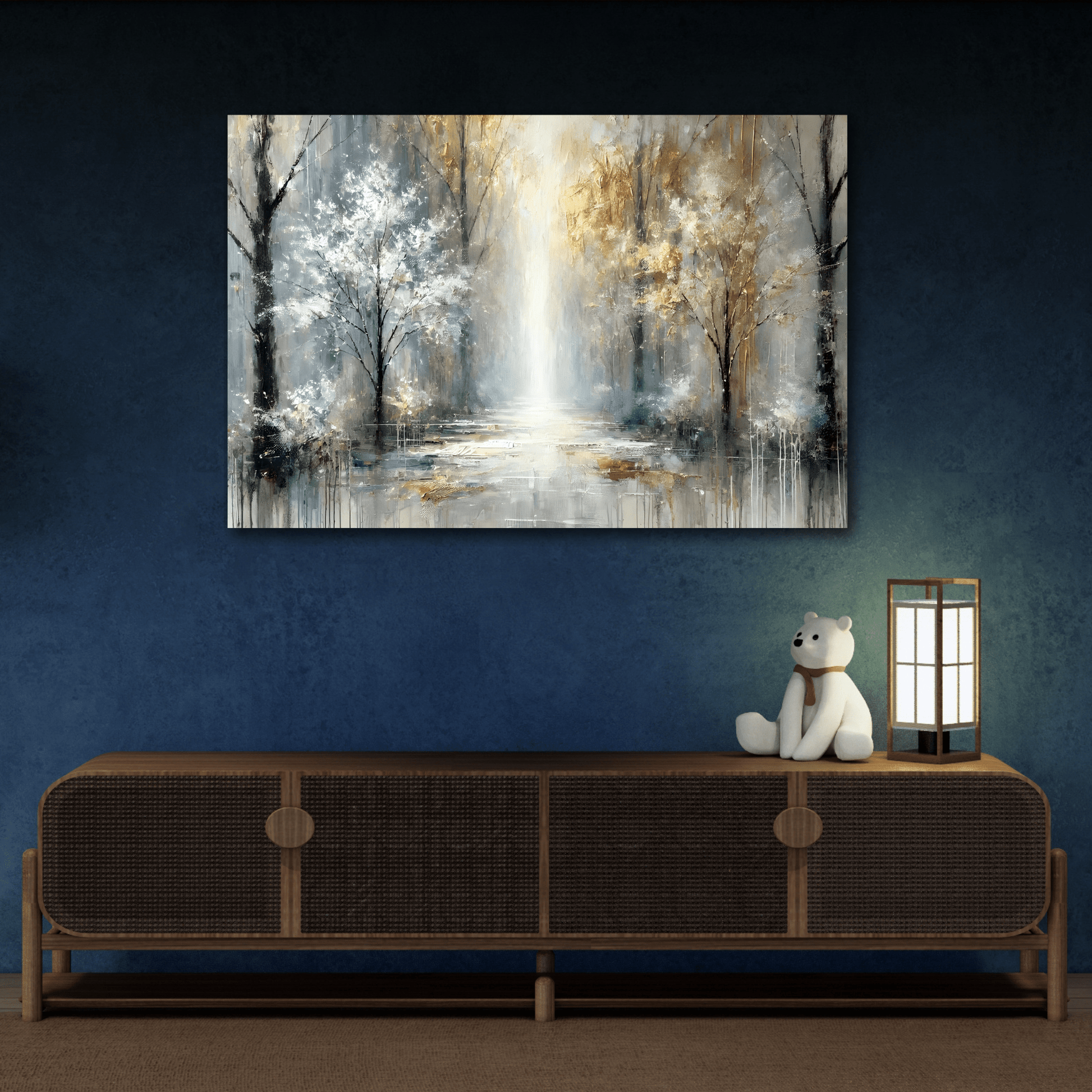 Abstract Gold Silver Trees Canvas Print - Modern Peaceful Forest Wall Art