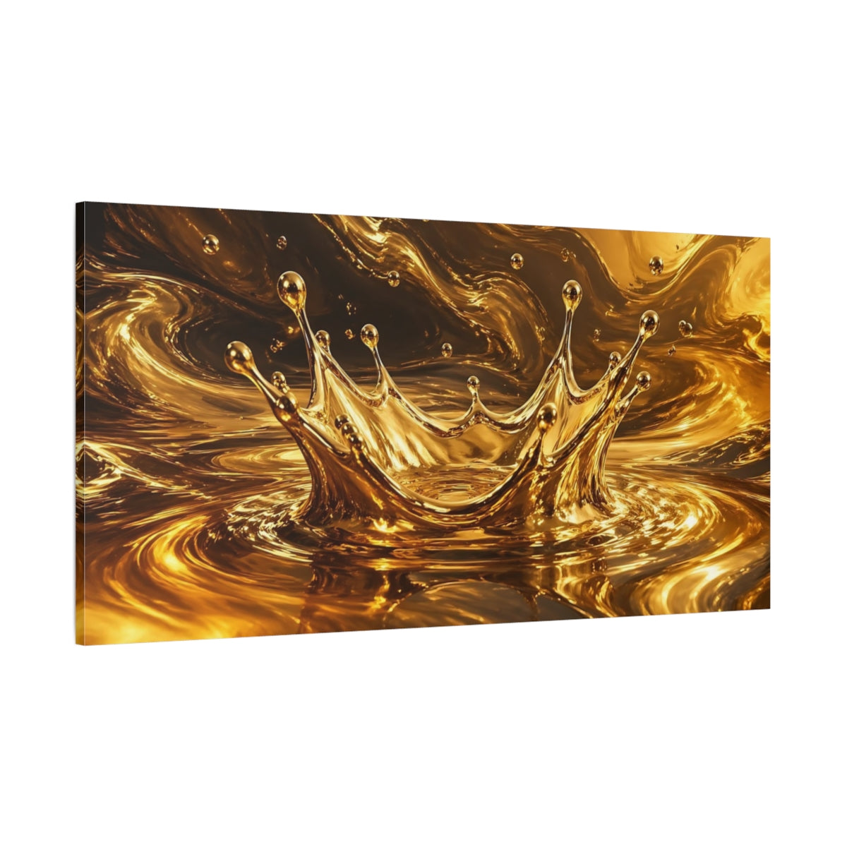 Side Mockup 2. Abstract Gold Splash Gold Abstract shown as stretched canvas wall art